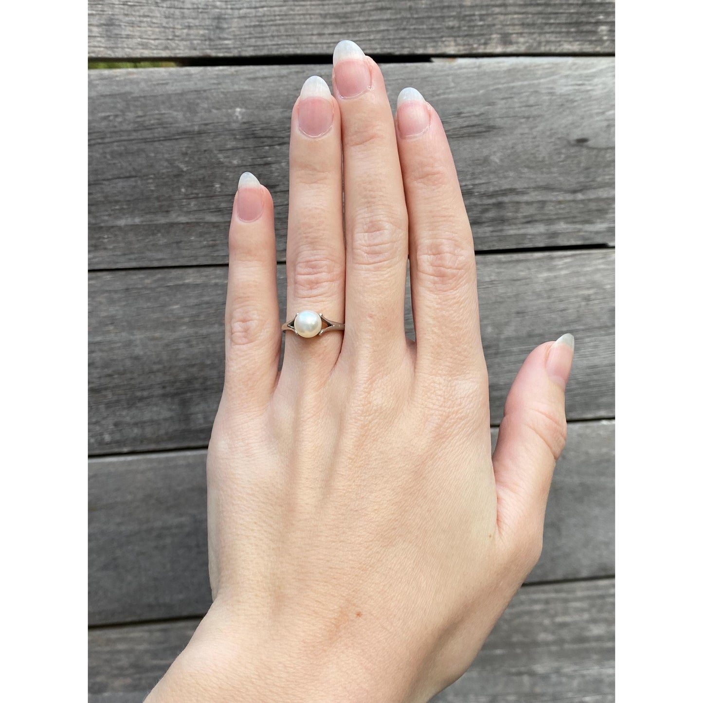 Vintage Solid 14k White Gold Pearl Ring - Size 5.25