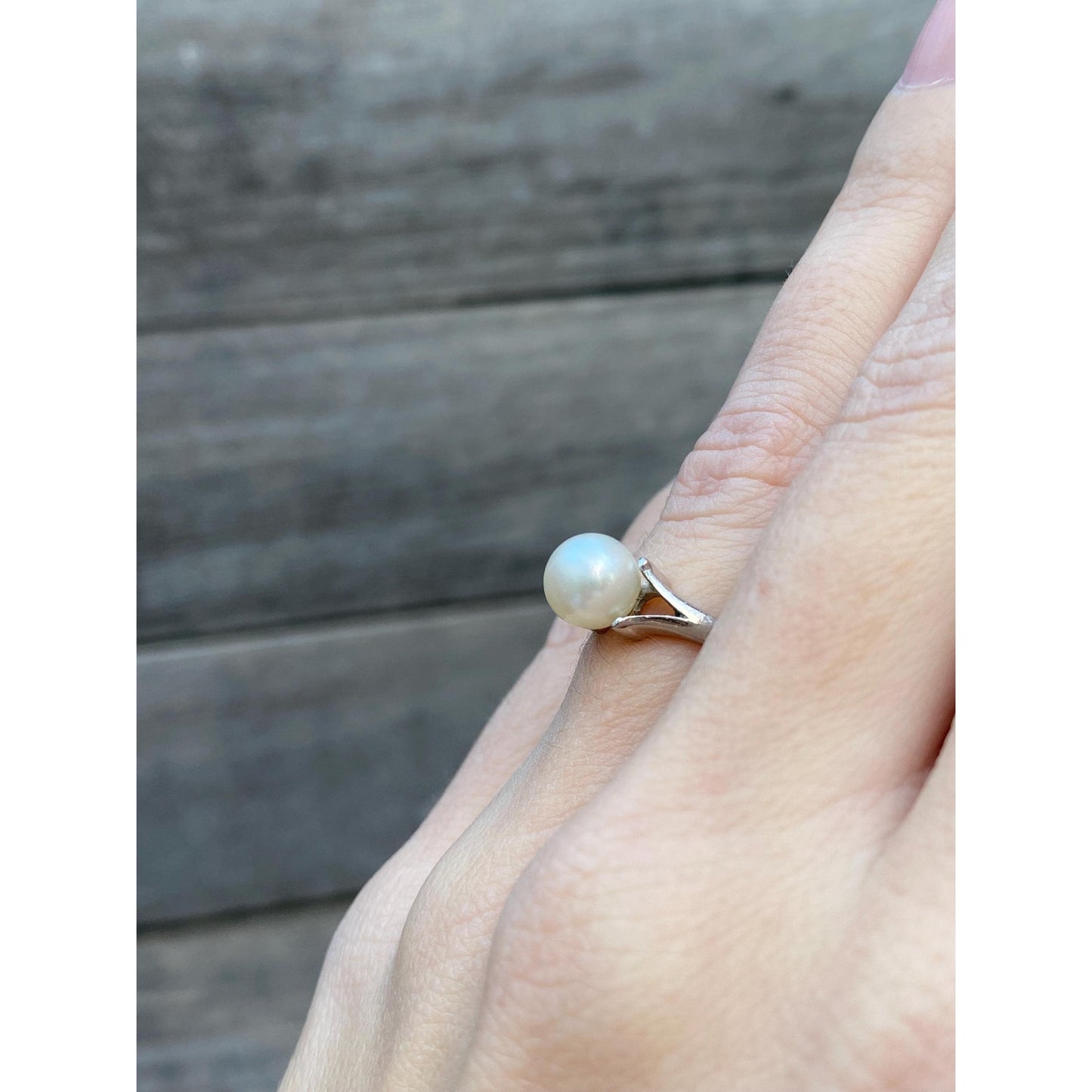 Vintage Solid 14k White Gold Pearl Ring - Size 5.25