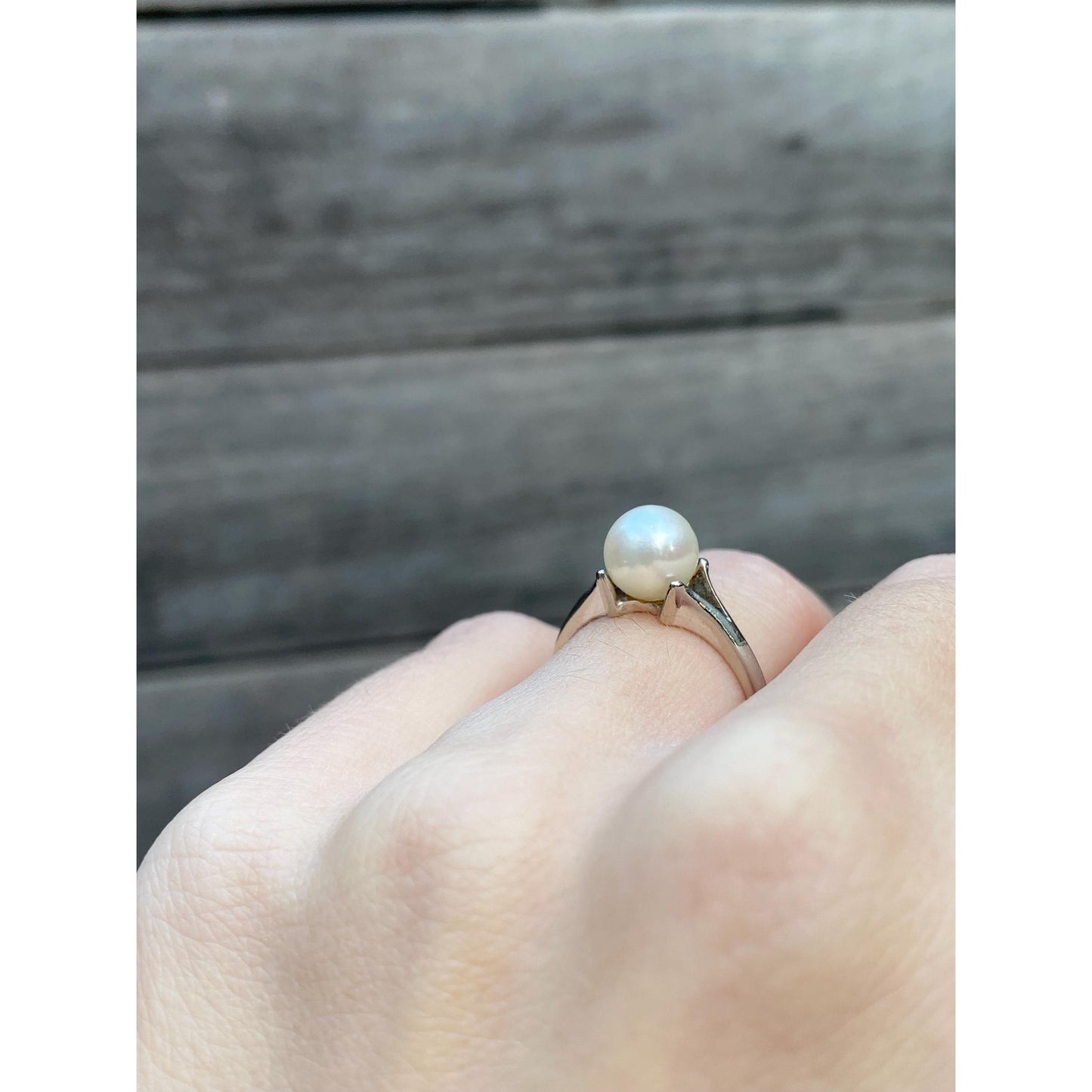 Vintage Solid 14k White Gold Pearl Ring - Size 5.25