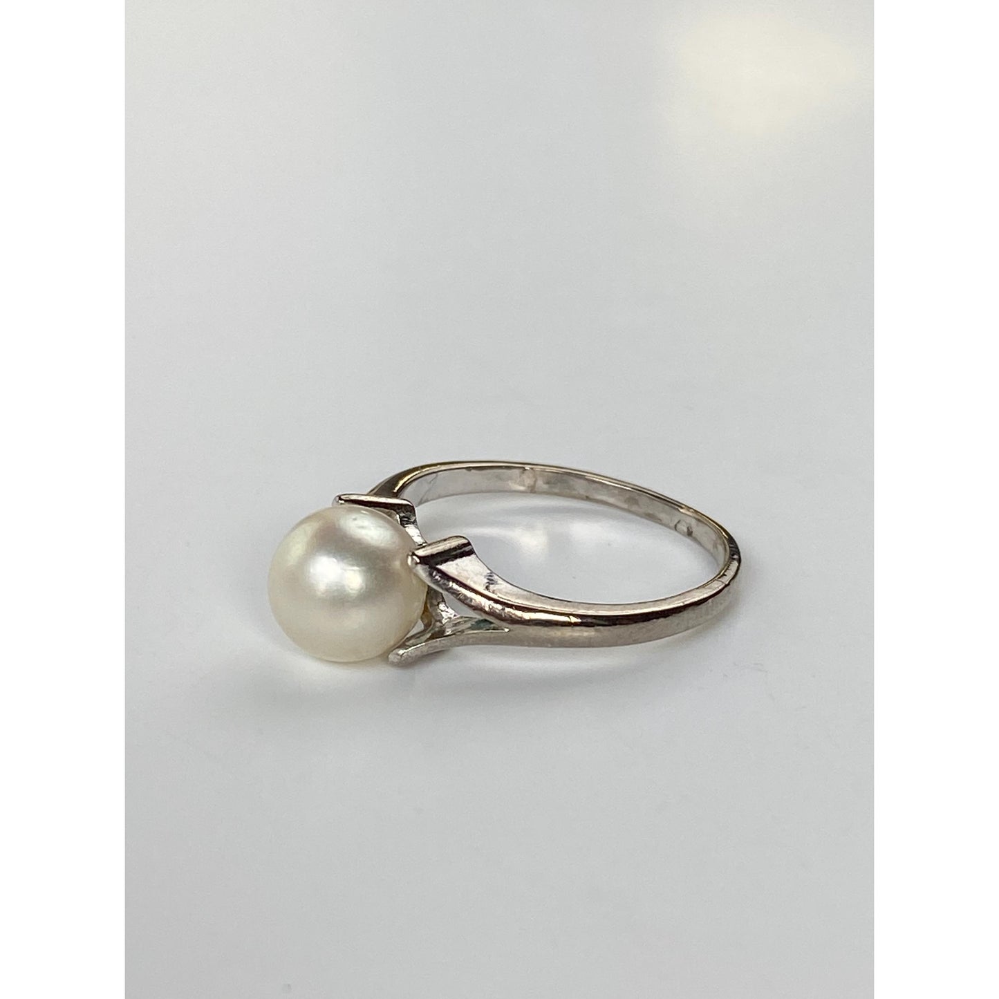 Vintage Solid 14k White Gold Pearl Ring - Size 5.25