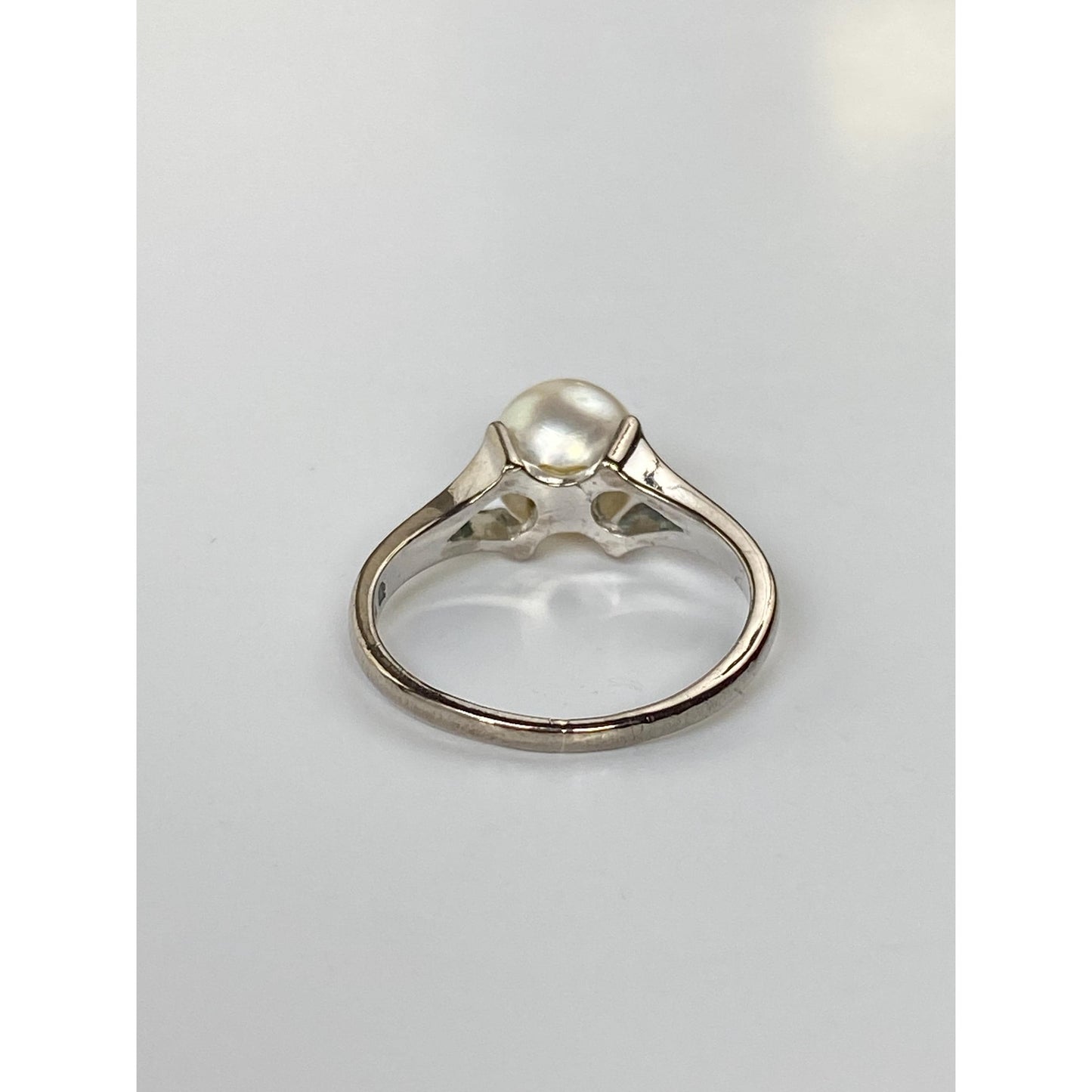 Vintage Solid 14k White Gold Pearl Ring - Size 5.25