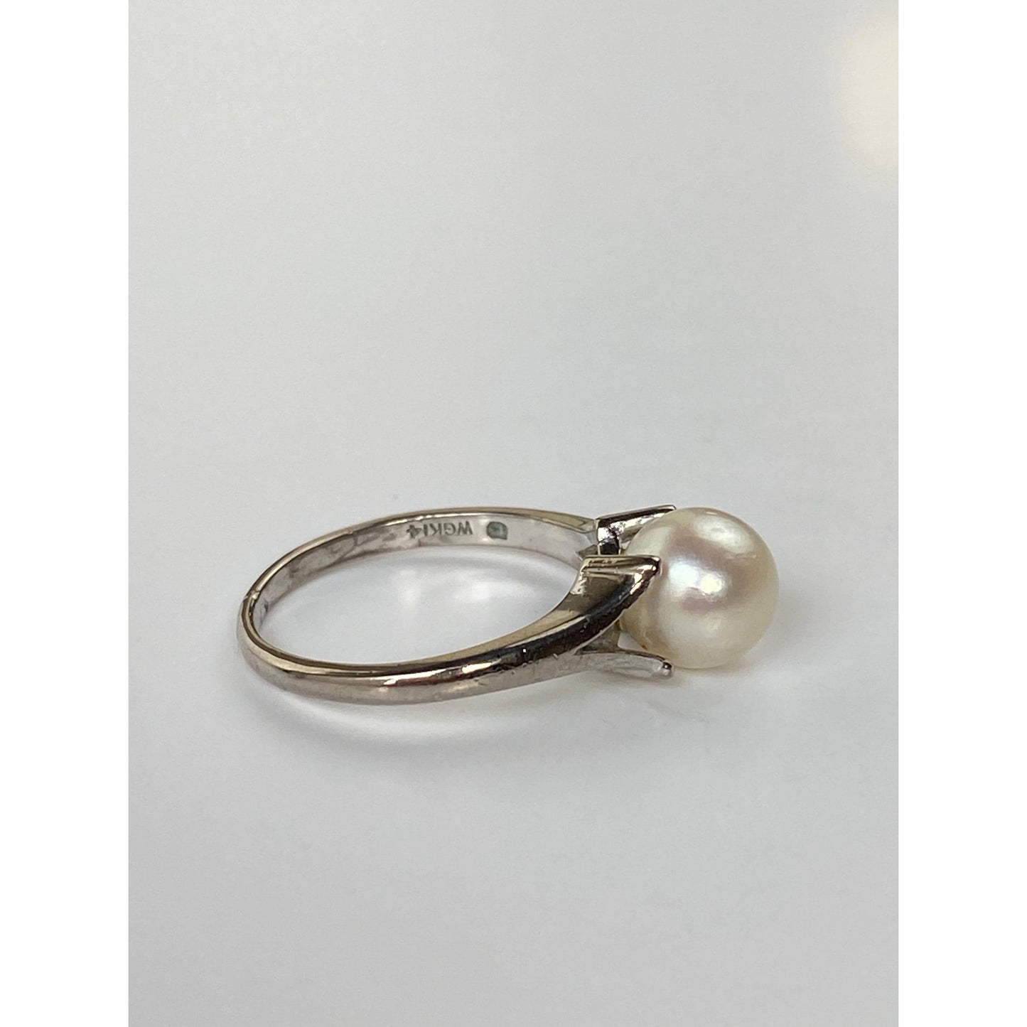Vintage Solid 14k White Gold Pearl Ring - Size 5.25