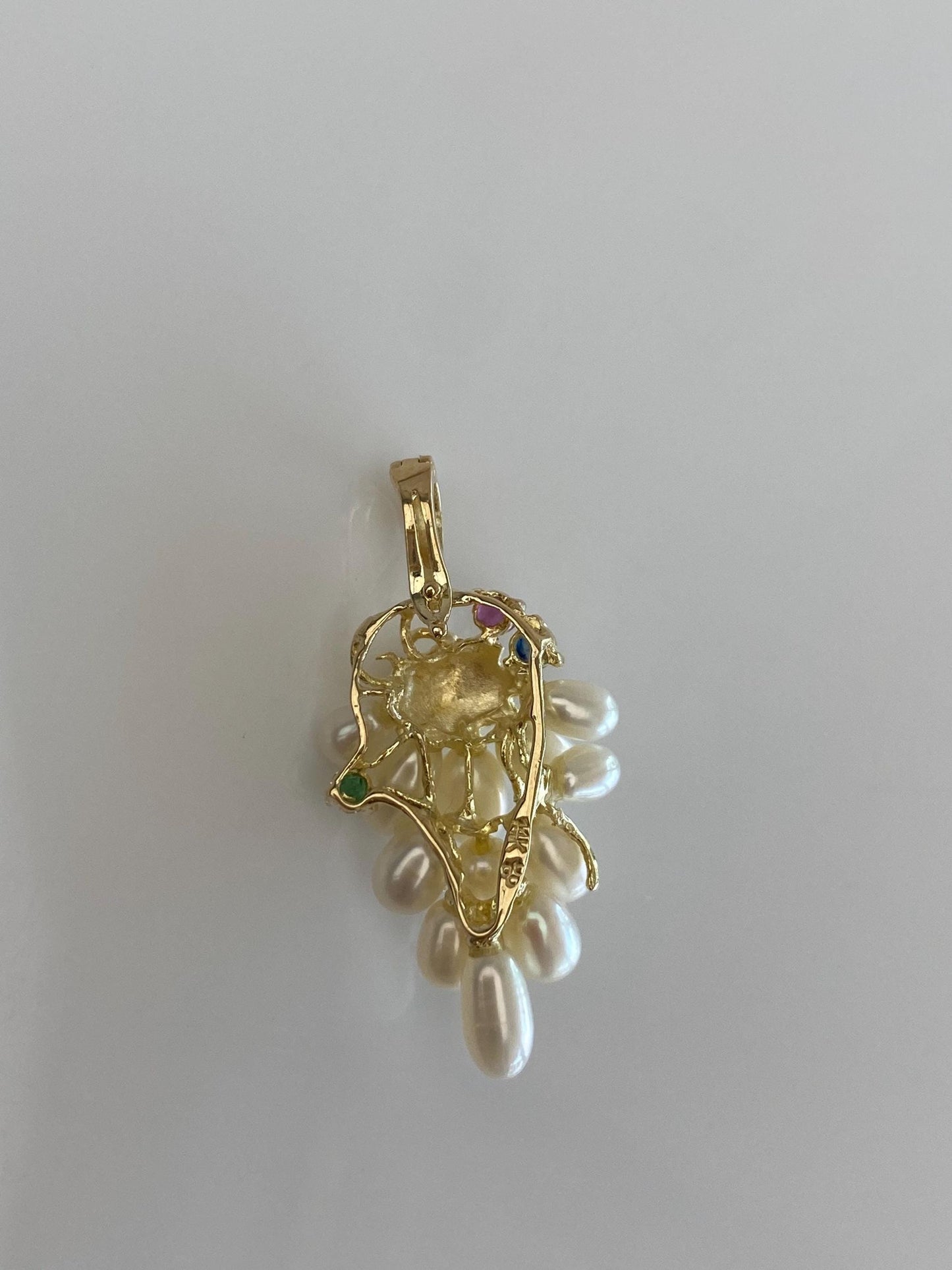 Vintage Solid 14k Yellow Gold Sapphire Emerald Ruby Pearls Grape Charm