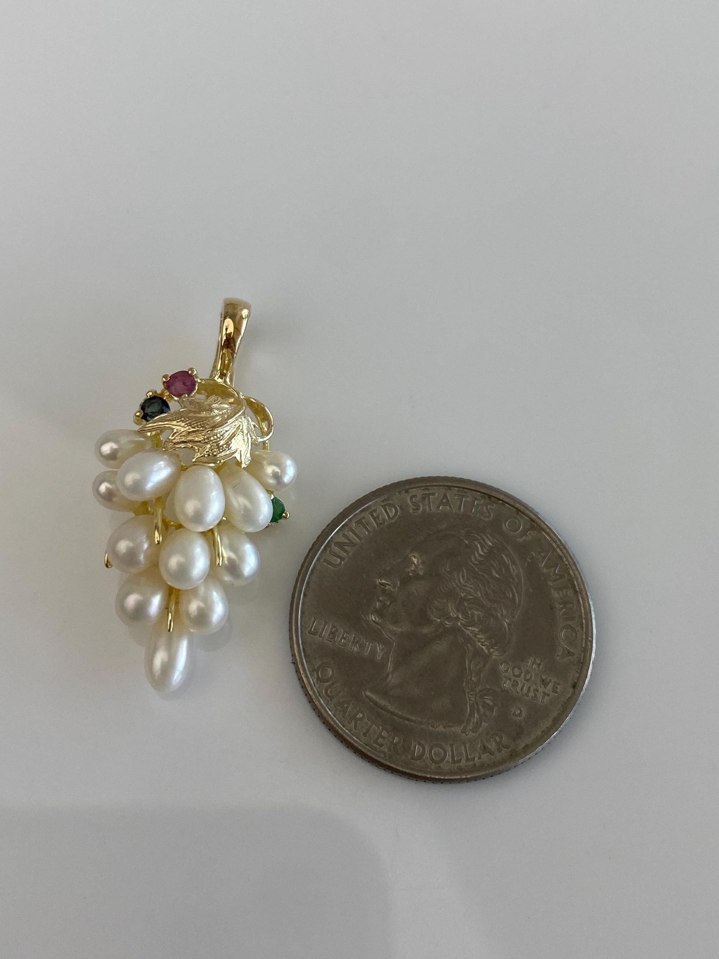 Vintage Solid 14k Yellow Gold Sapphire Emerald Ruby Pearls Grape Charm