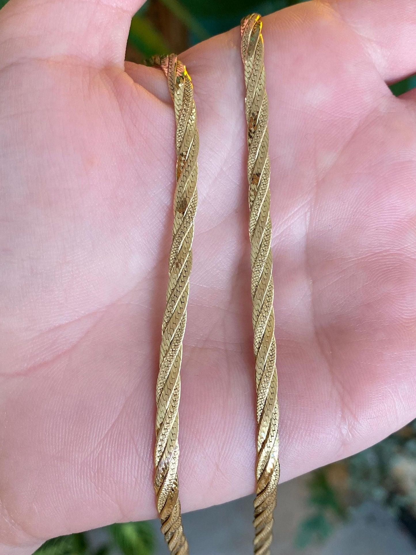 Vintage Solid 14k Yellow Gold Braided Flat Chain Necklace - 15.75 inches