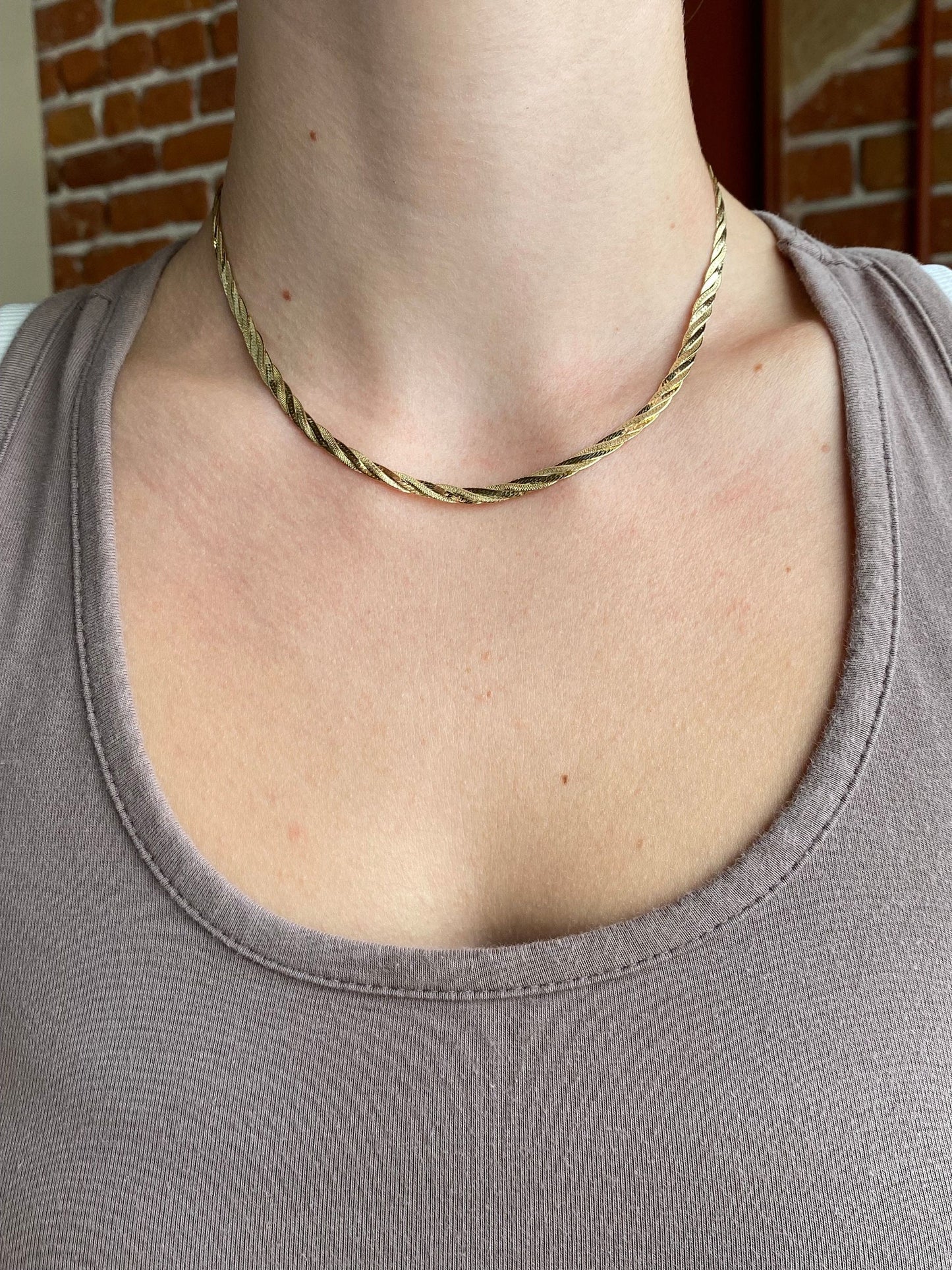 Vintage Solid 14k Yellow Gold Braided Flat Chain Necklace - 15.75 inches