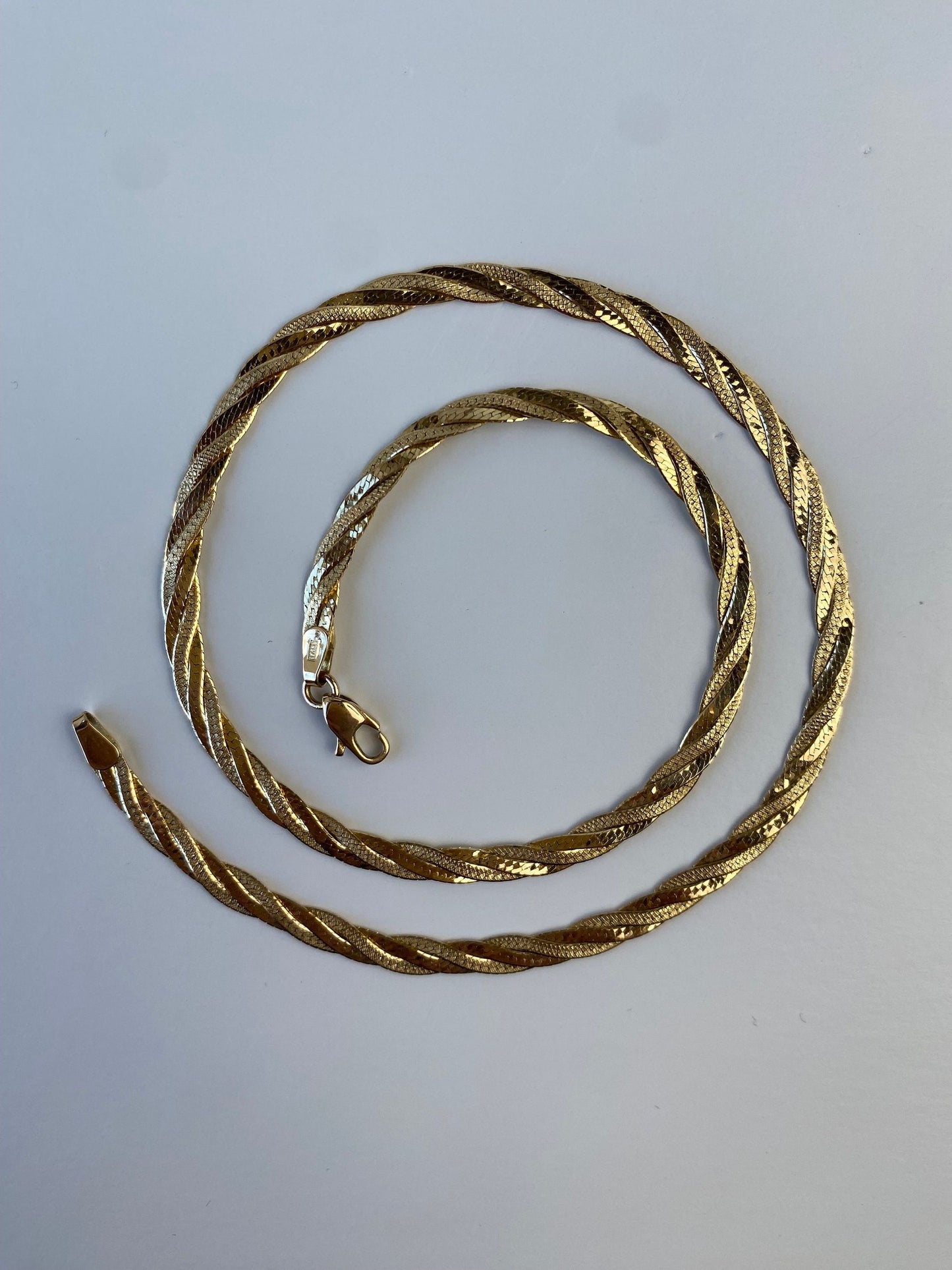 Vintage Solid 14k Yellow Gold Braided Flat Chain Necklace - 15.75 inches