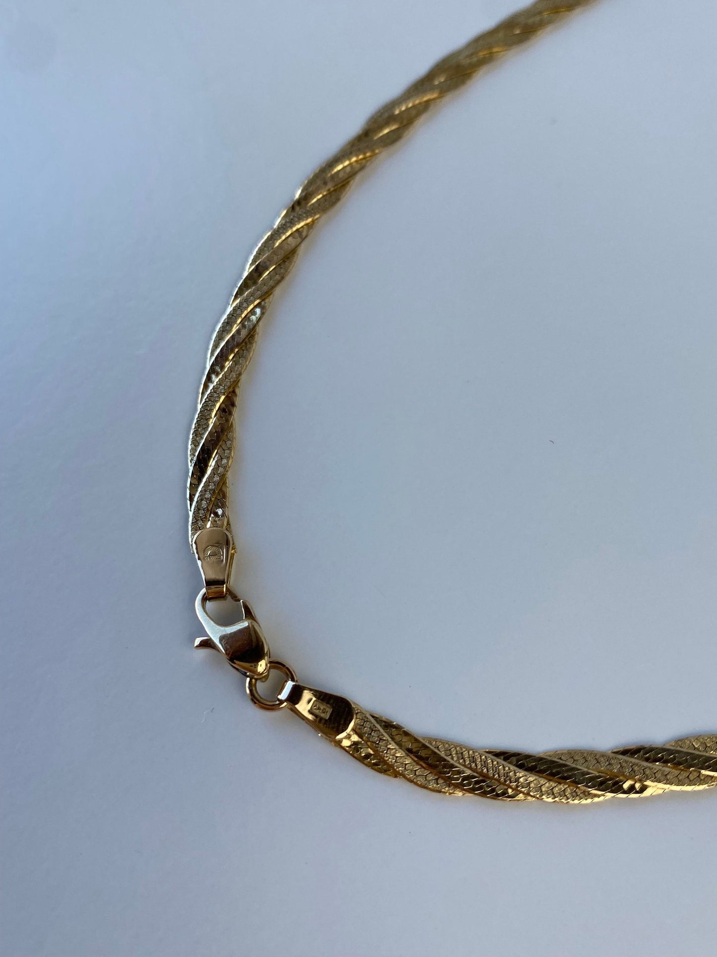 Vintage Solid 14k Yellow Gold Braided Flat Chain Necklace - 15.75 inches