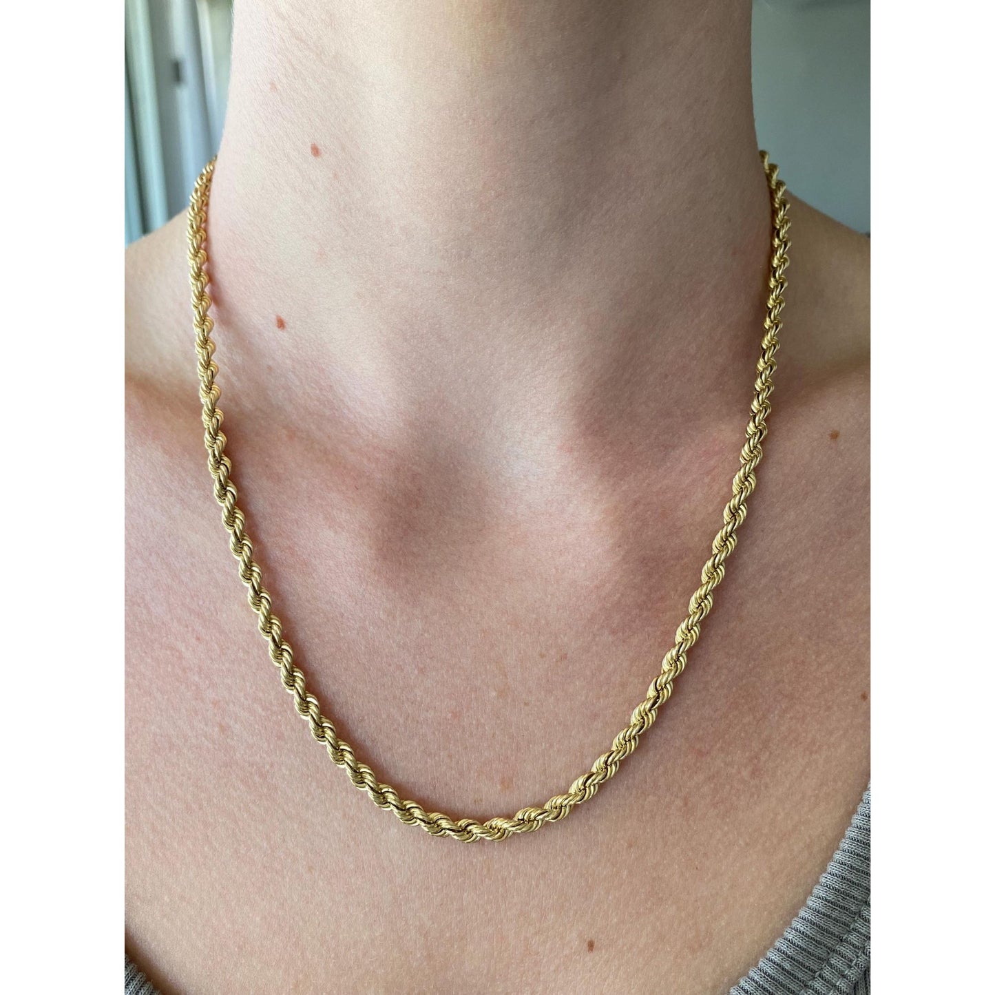 Vintage Solid 14k Yellow Gold Rope Chain Necklace - 18.5 inches