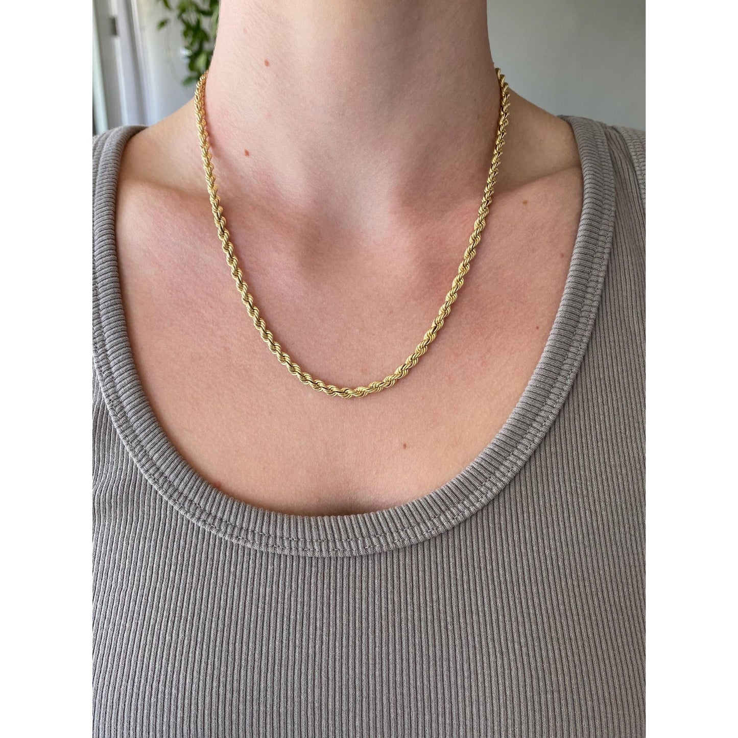 Vintage Solid 14k Yellow Gold Rope Chain Necklace - 18.5 inches