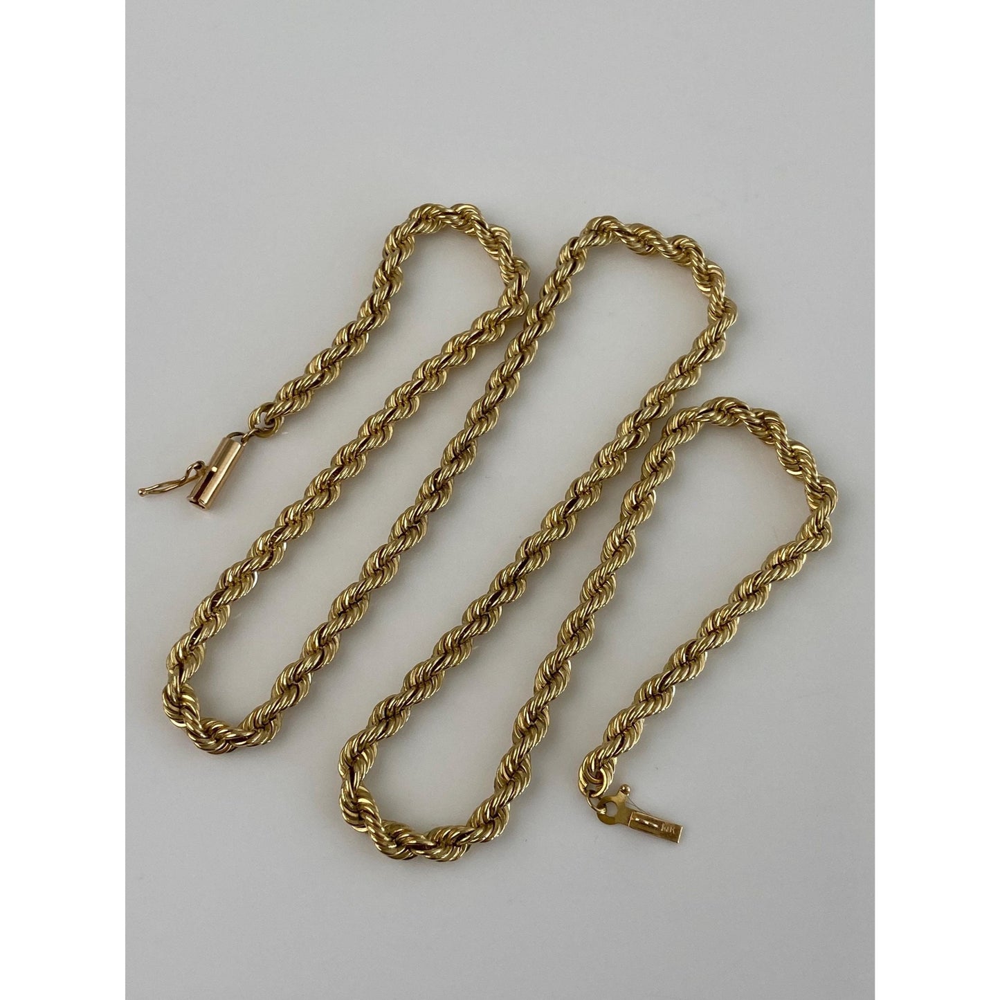 Vintage Solid 14k Yellow Gold Rope Chain Necklace - 18.5 inches
