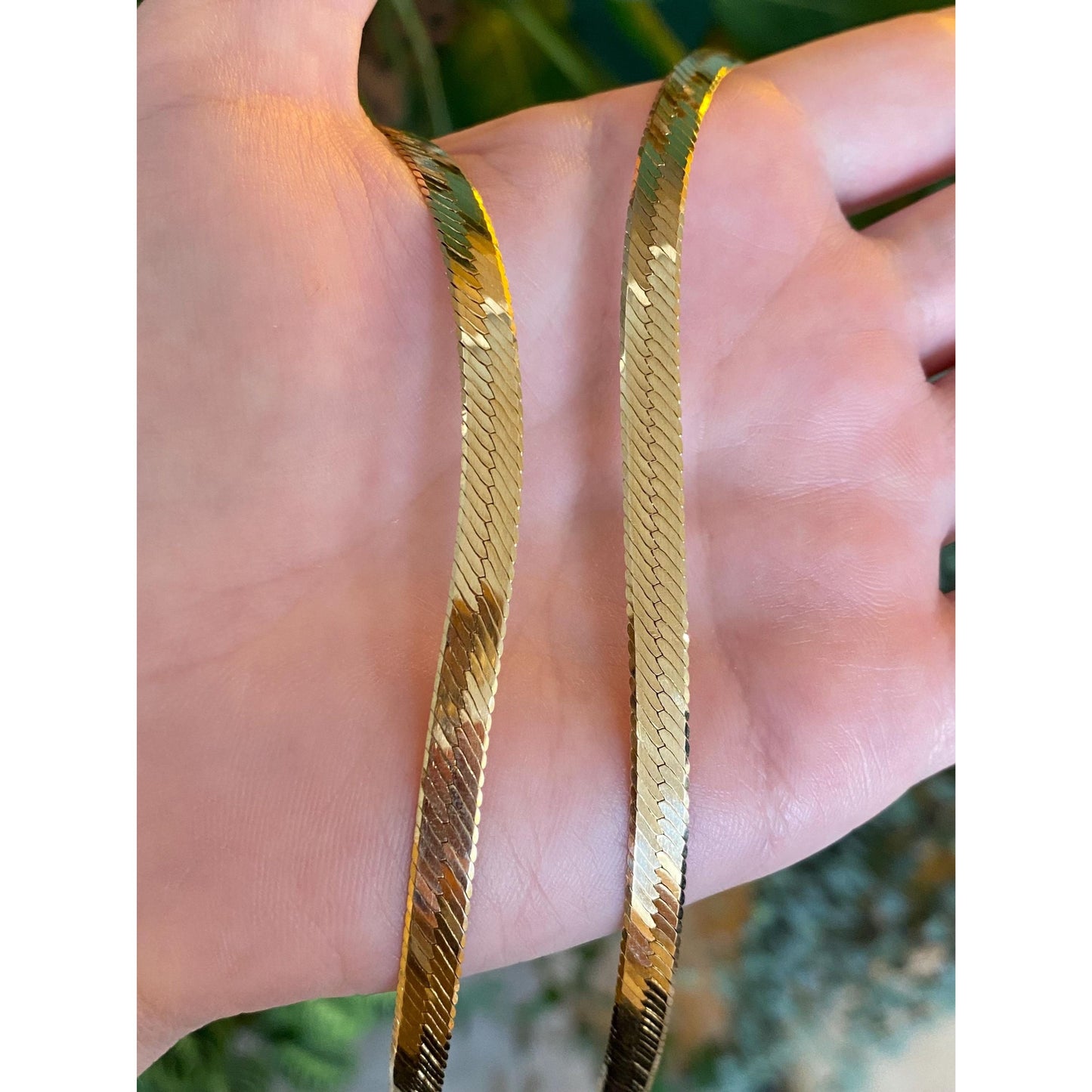 Vintage Solid 14k Yellow Gold Herringbone Chain Necklace - 24 inches