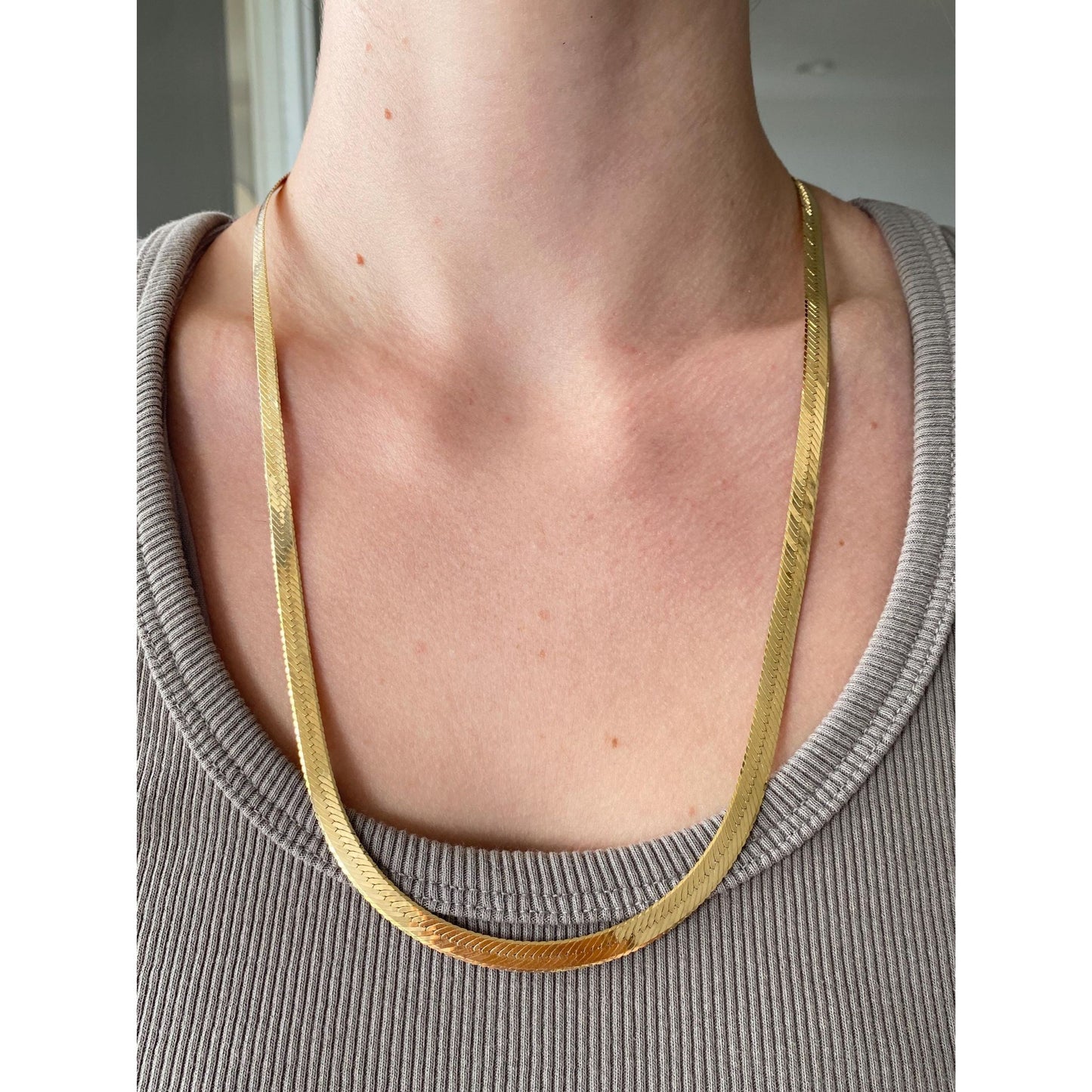 Vintage Solid 14k Yellow Gold Herringbone Chain Necklace - 24 inches