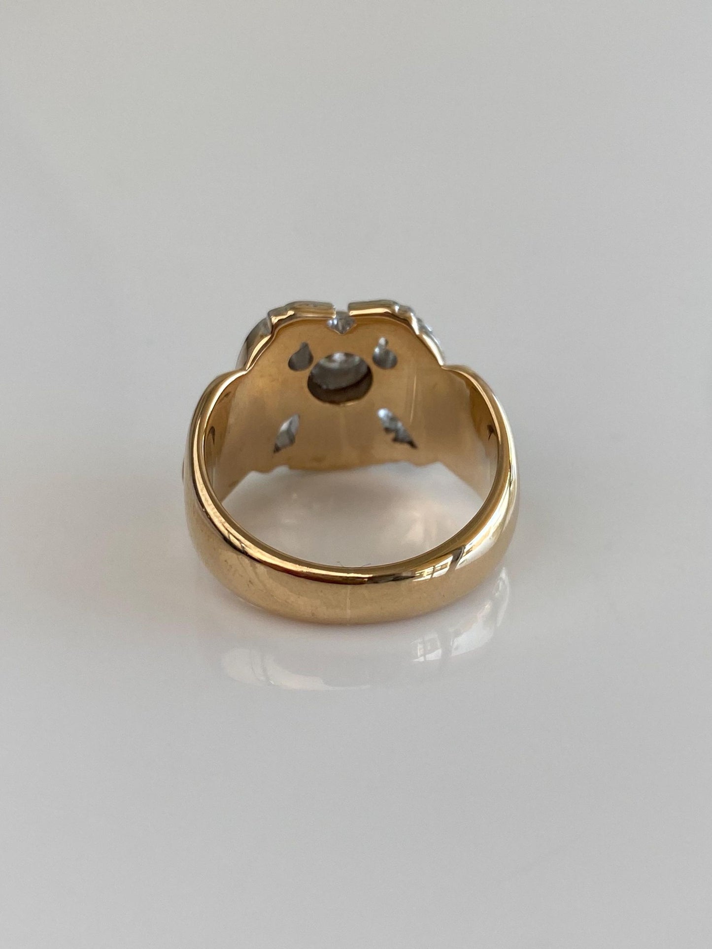 Vintage Solid Platinum & 14k Yellow Gold Enamel Diamond Double Headed Eagle Ring Band - Size 8.25