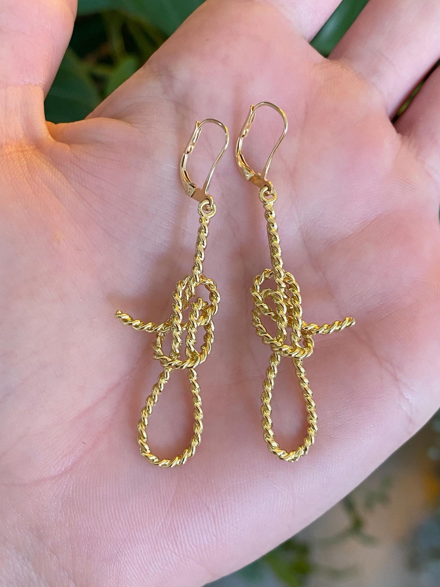 Vintage Solid 18k Yellow Gold Lasso Rope Dangle Earrings