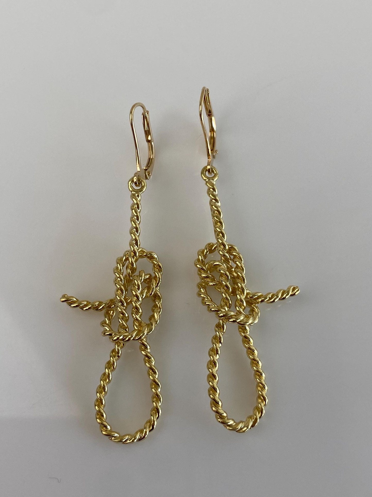 Vintage Solid 18k Yellow Gold Lasso Rope Dangle Earrings