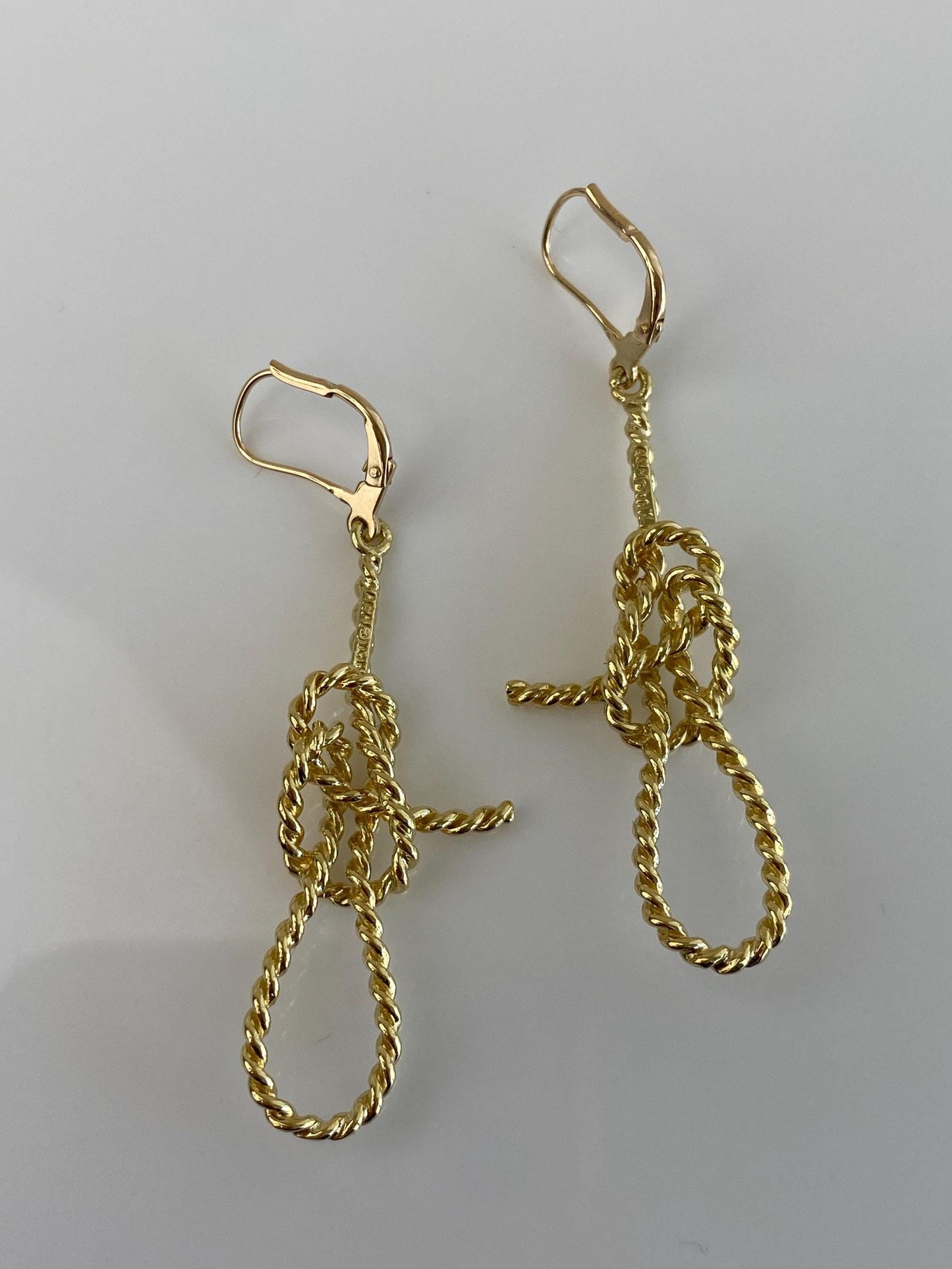 Vintage Solid 18k Yellow Gold Lasso Rope Dangle Earrings