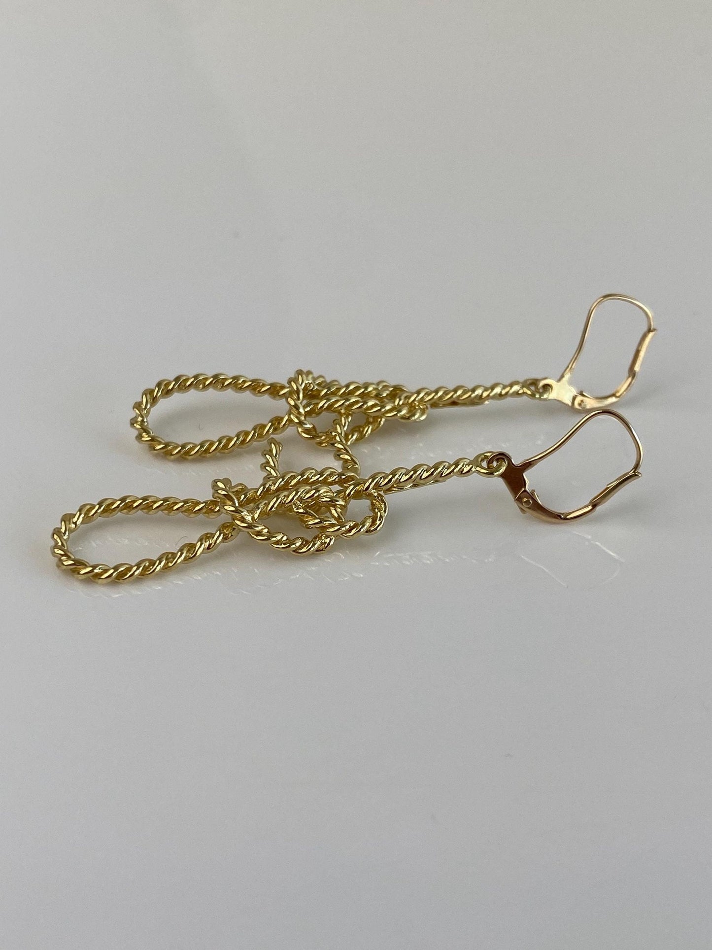 Vintage Solid 18k Yellow Gold Lasso Rope Dangle Earrings