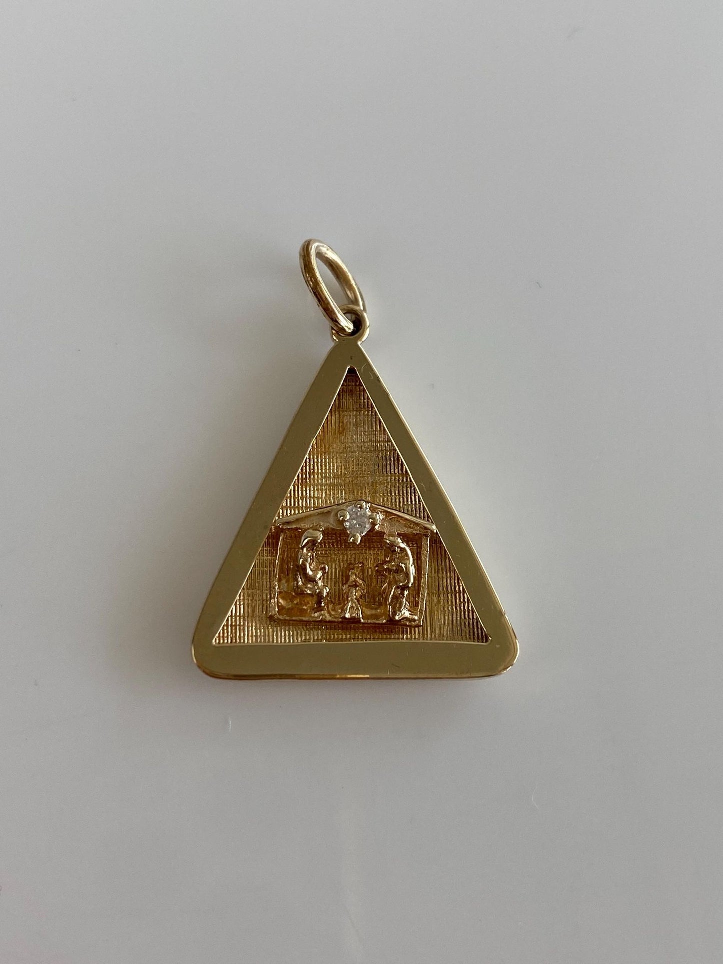 Vintage Solid 14k Yellow Gold Diamond Nativity Scene Charm