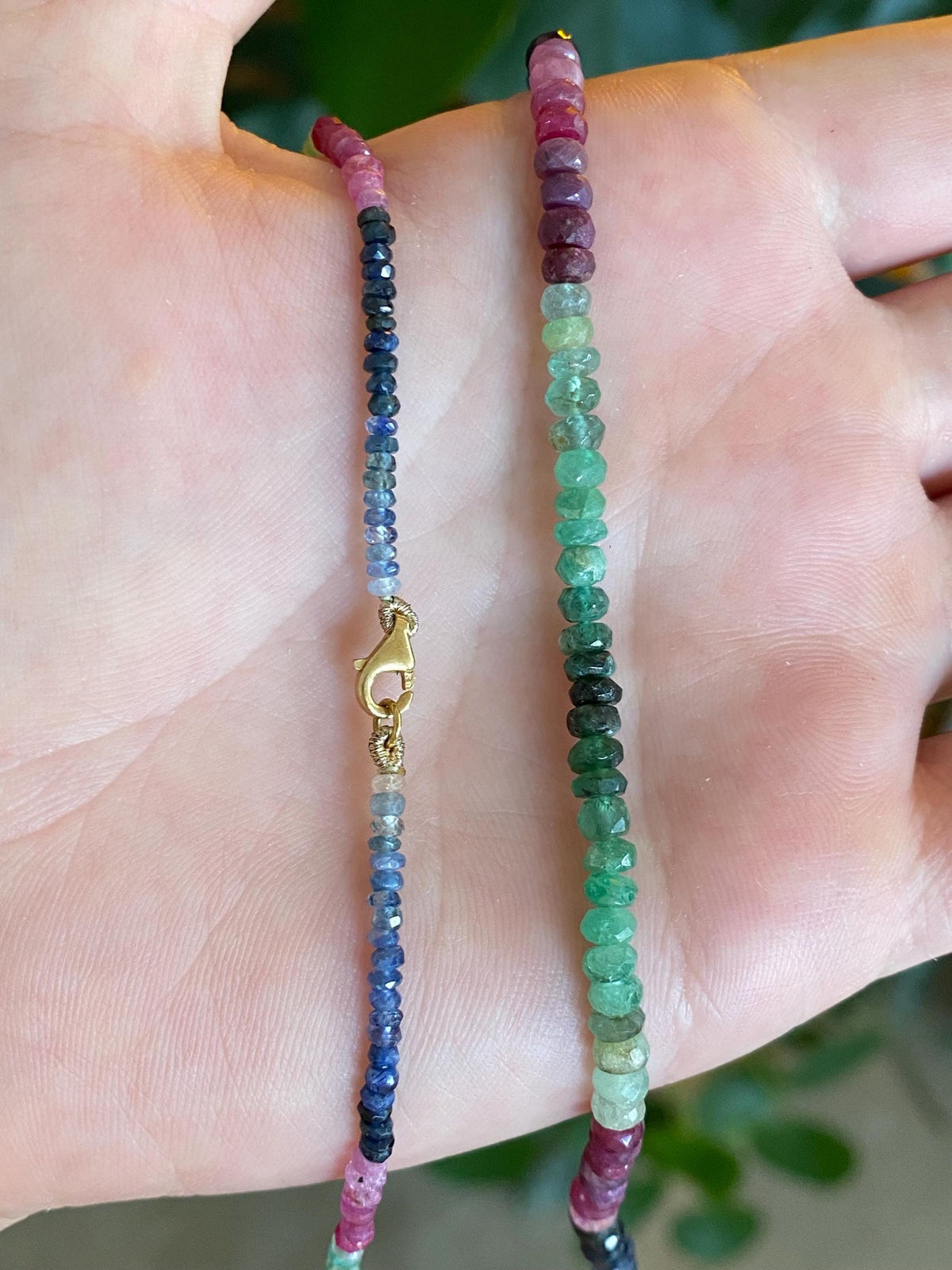 Vintage Solid 14k Yellow Gold Clasp Emerald Ruby Blue Yellow Sapphire Citrine Bead Strand Necklace - 17.75 inches