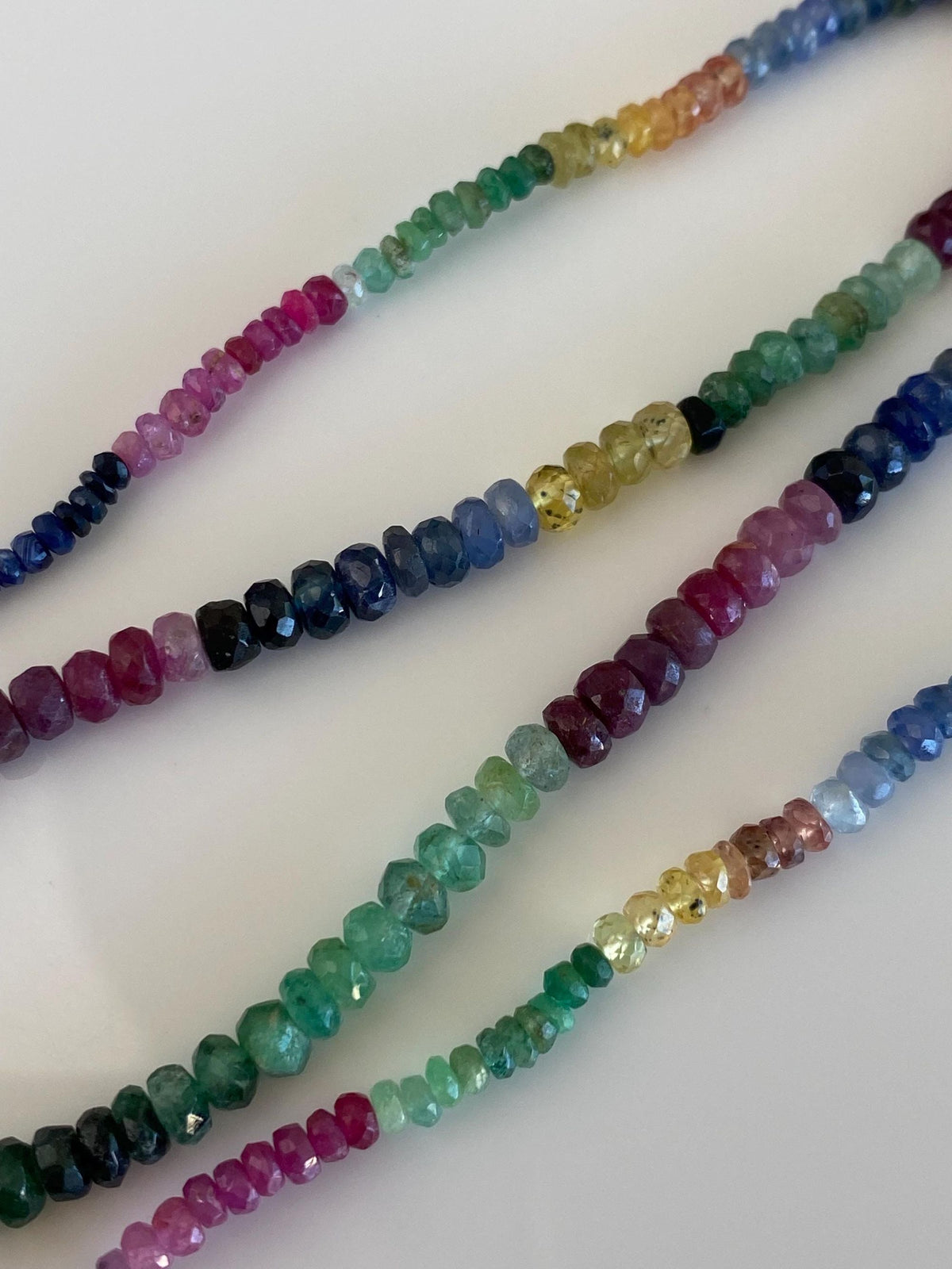 Vintage Solid 14k Yellow Gold Clasp Emerald Ruby Blue Yellow Sapphire Citrine Bead Strand Necklace - 17.75 inches