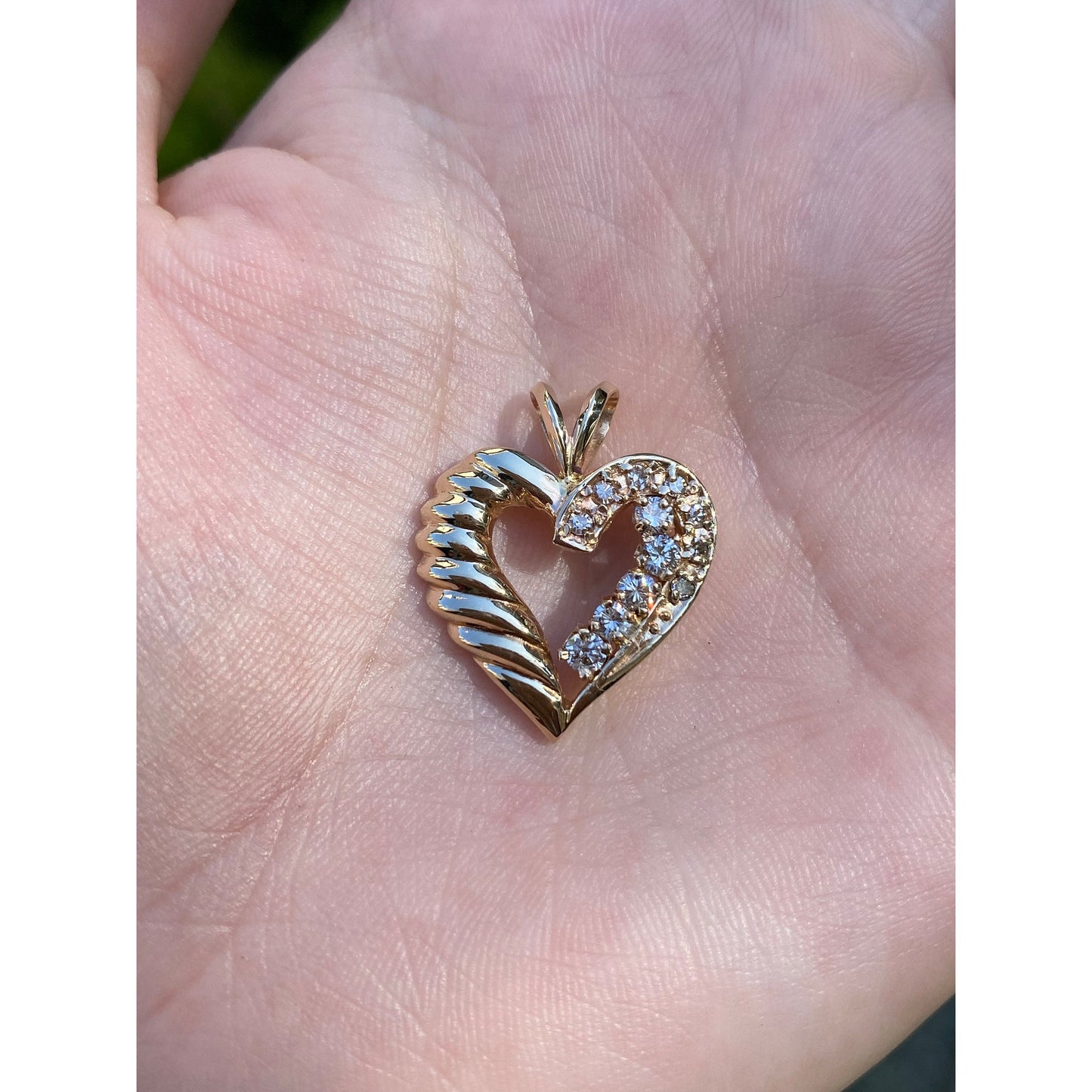 Solid 14k Yellow Gold Diamond Heart Charm