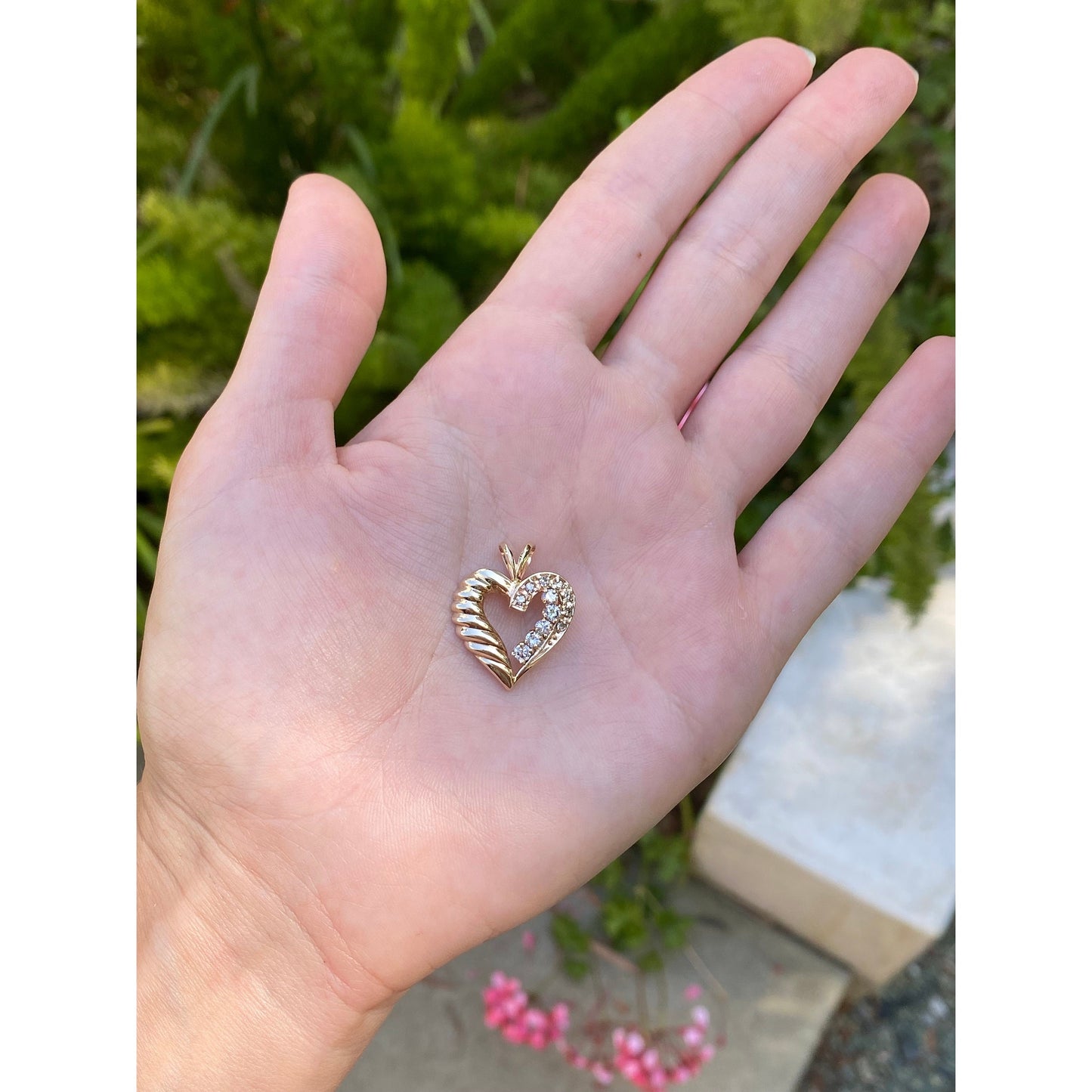Solid 14k Yellow Gold Diamond Heart Charm