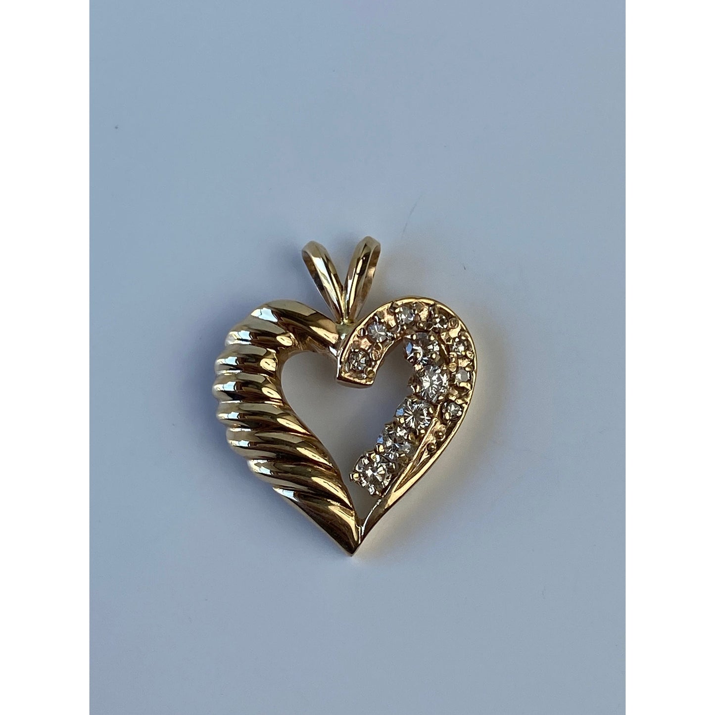 Solid 14k Yellow Gold Diamond Heart Charm