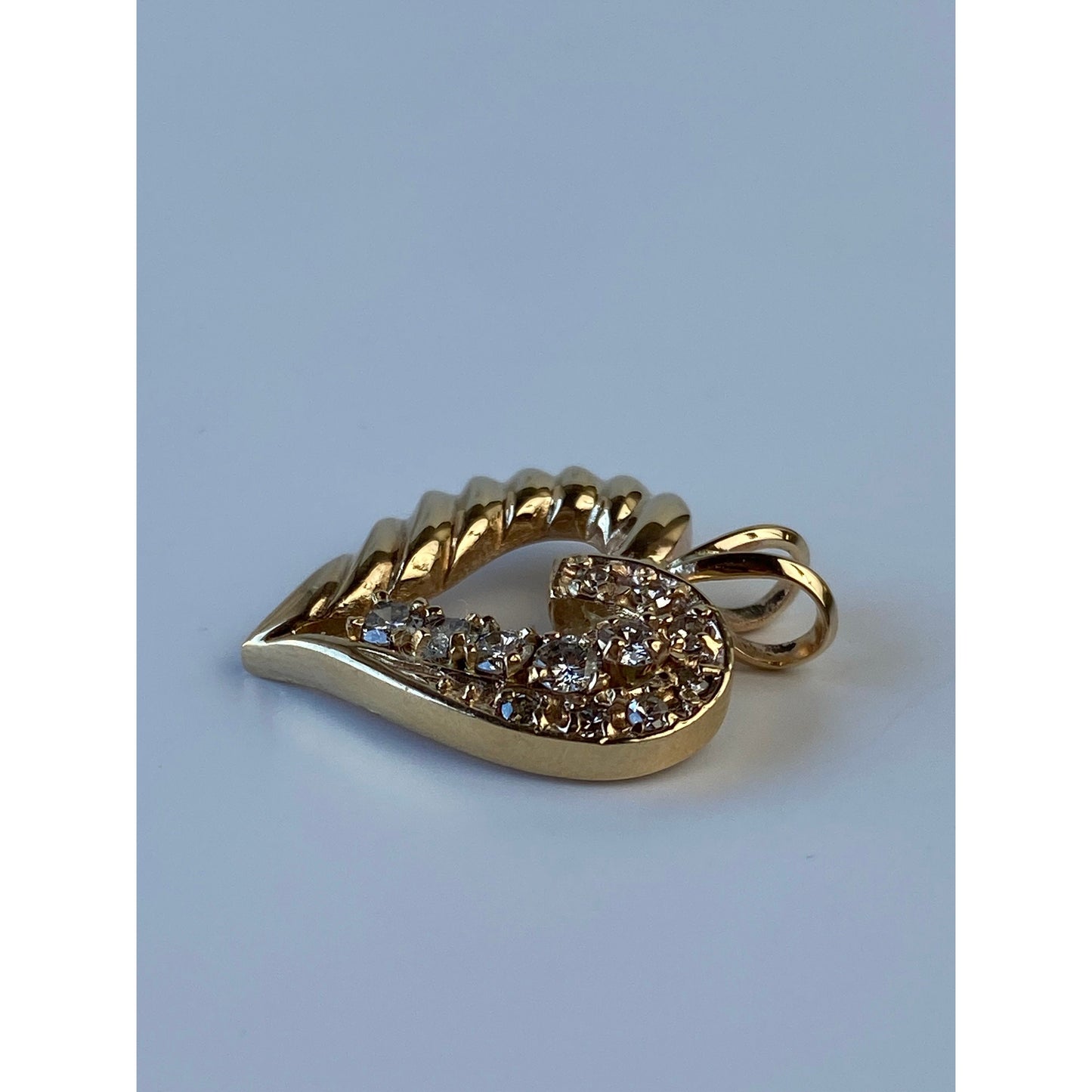 Solid 14k Yellow Gold Diamond Heart Charm