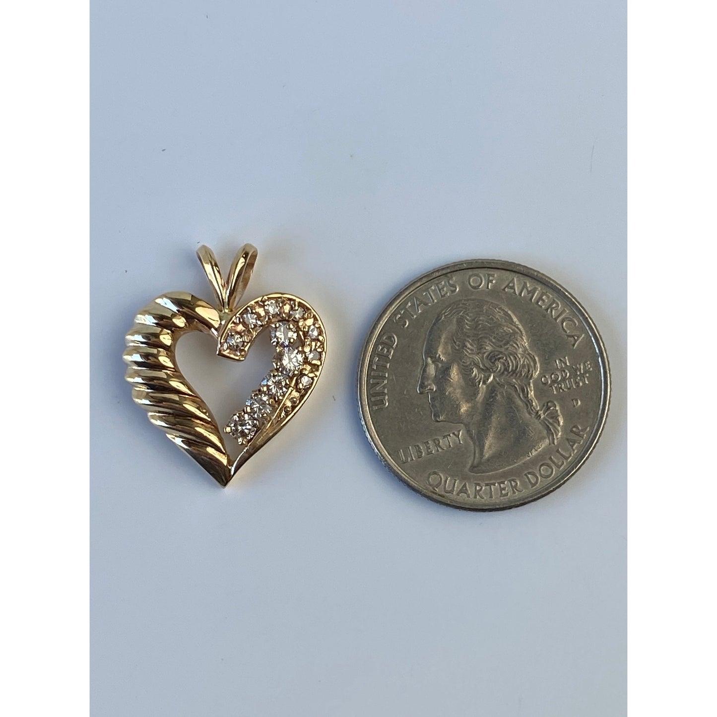 Solid 14k Yellow Gold Diamond Heart Charm