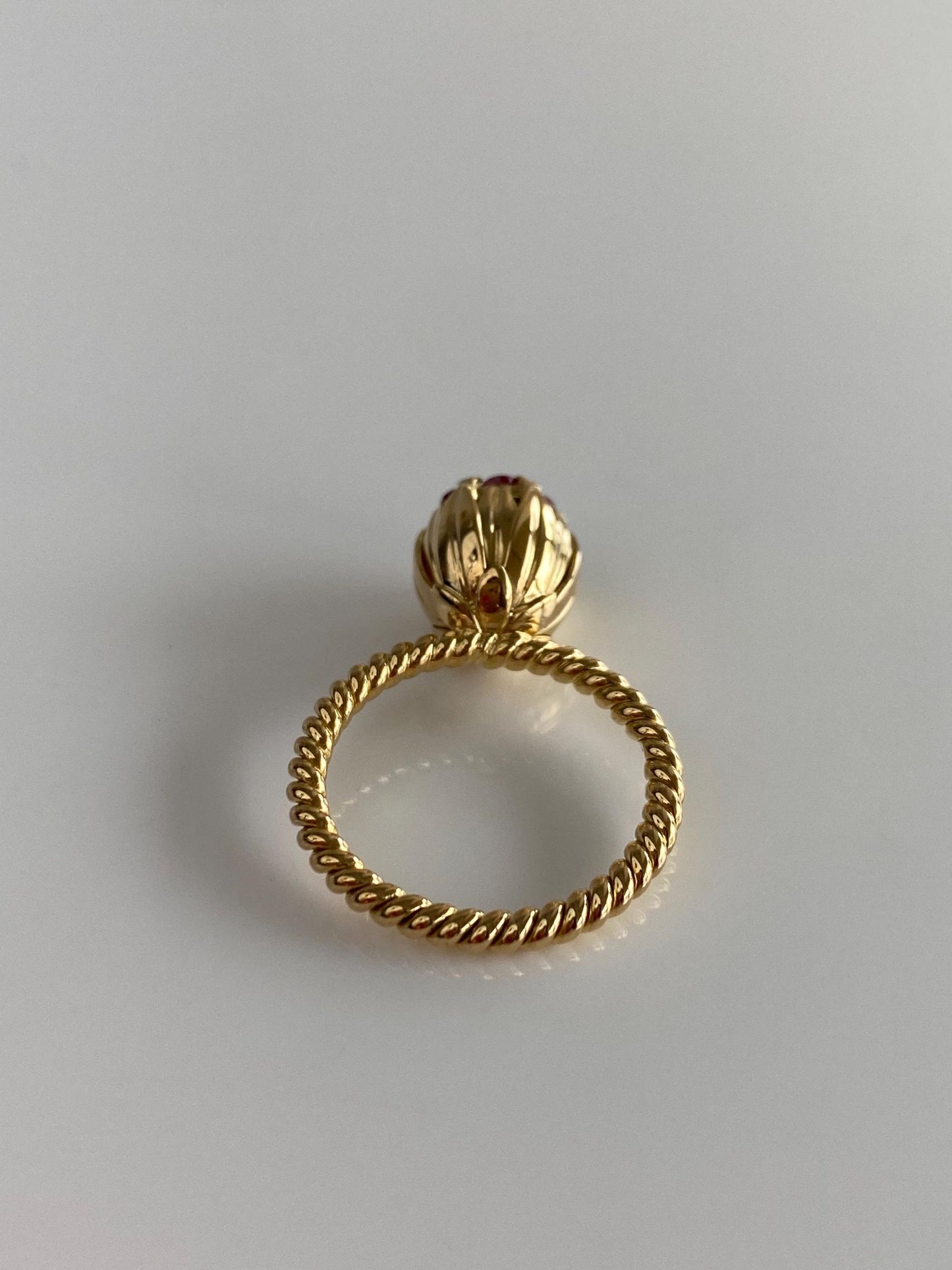 Vintage Solid 18k Yellow Gold Ruby Halo Diamond Flower Ring - Size 4.25