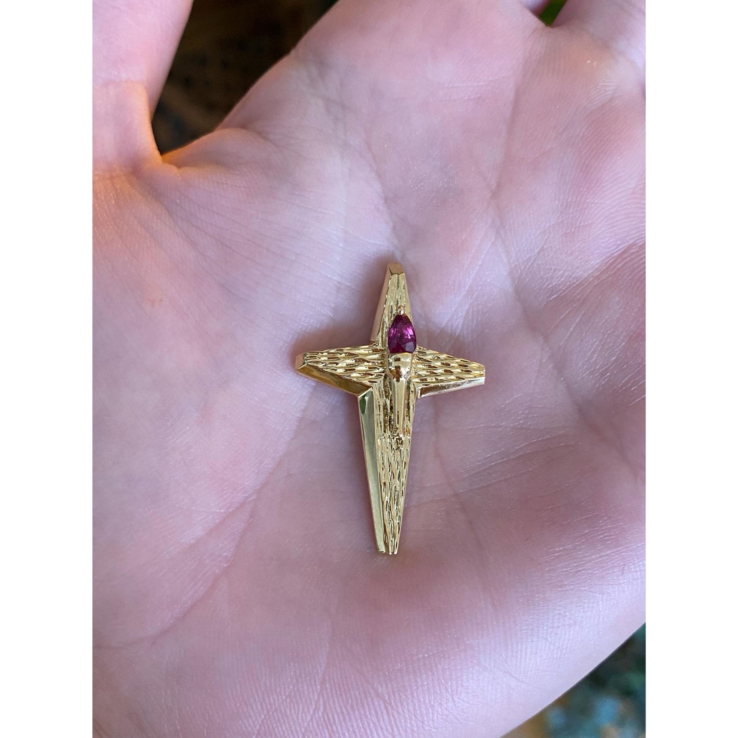 Vintage Solid 18k Yellow Gold Ruby Cross Charm