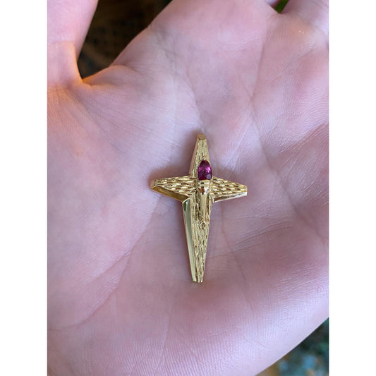 Vintage Solid 18k Yellow Gold Ruby Cross Charm