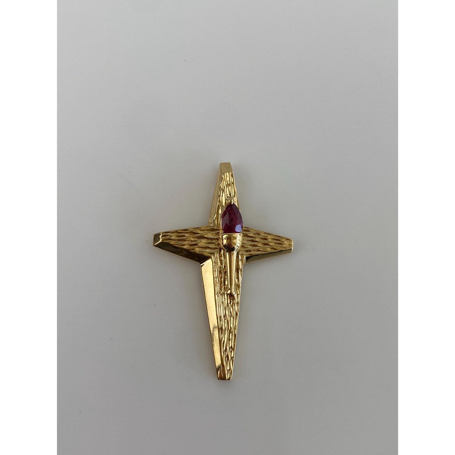 Vintage Solid 18k Yellow Gold Ruby Cross Charm