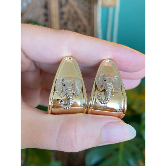 Solid 14k Yellow Gold Elephant Drop Earrings