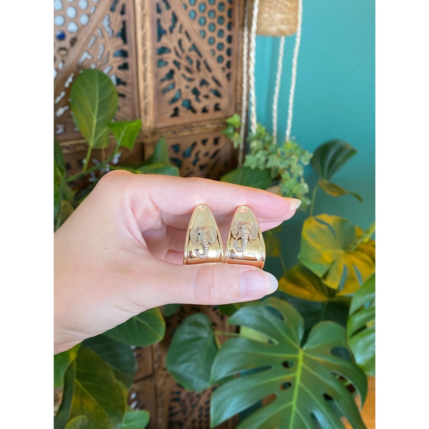 Solid 14k Yellow Gold Elephant Drop Earrings