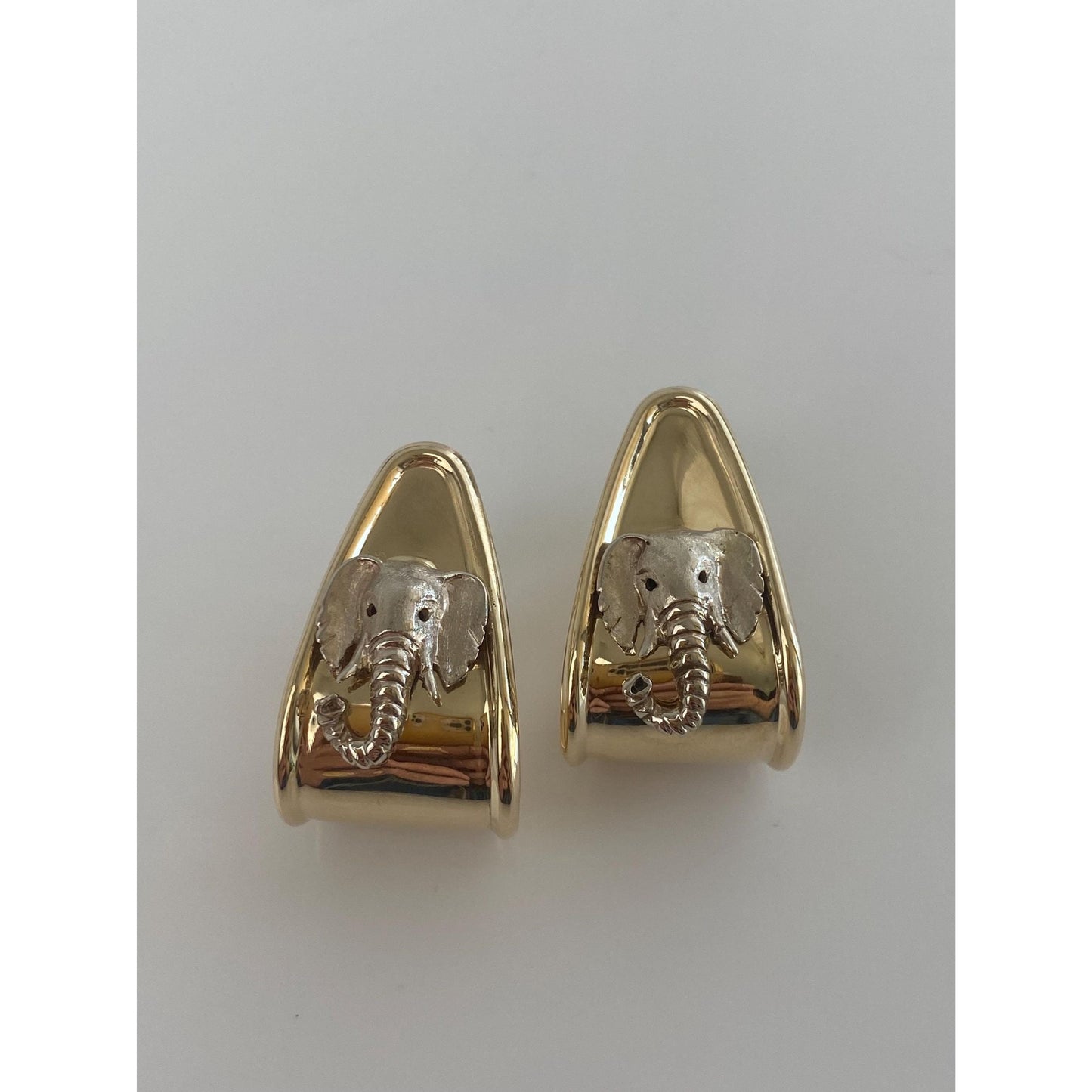 Solid 14k Yellow Gold Elephant Drop Earrings