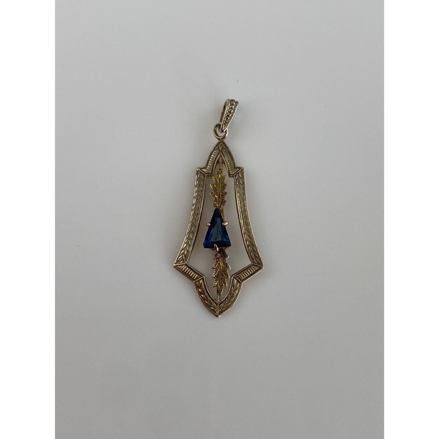 Vintage Solid 14k Yellow Gold Blue Cubic Zirconia Leaves Charm