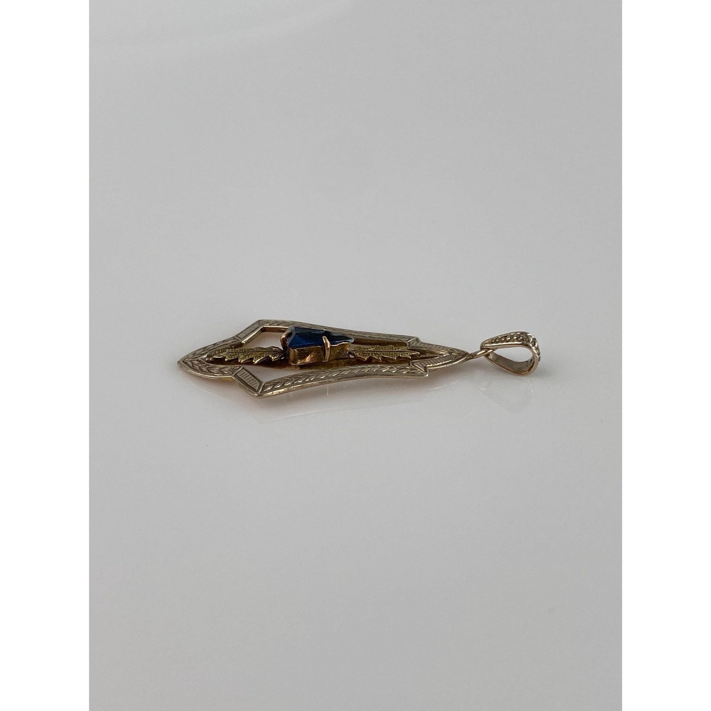 Vintage Solid 14k Yellow Gold Blue Cubic Zirconia Leaves Charm