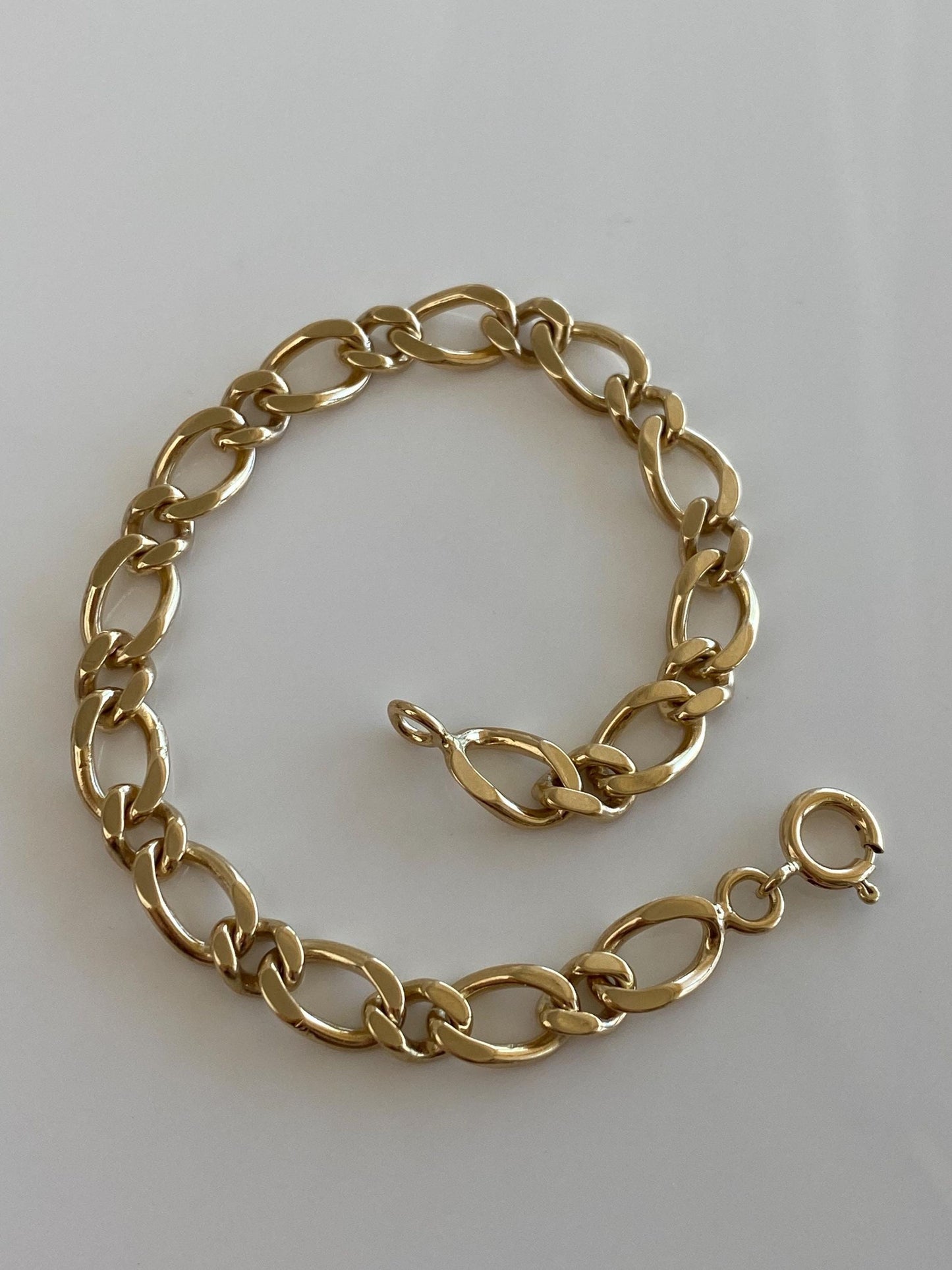 Vintage Solid 14k Yellow Gold Elongated Curb Style Chain Bracelet - 7.5 Inches