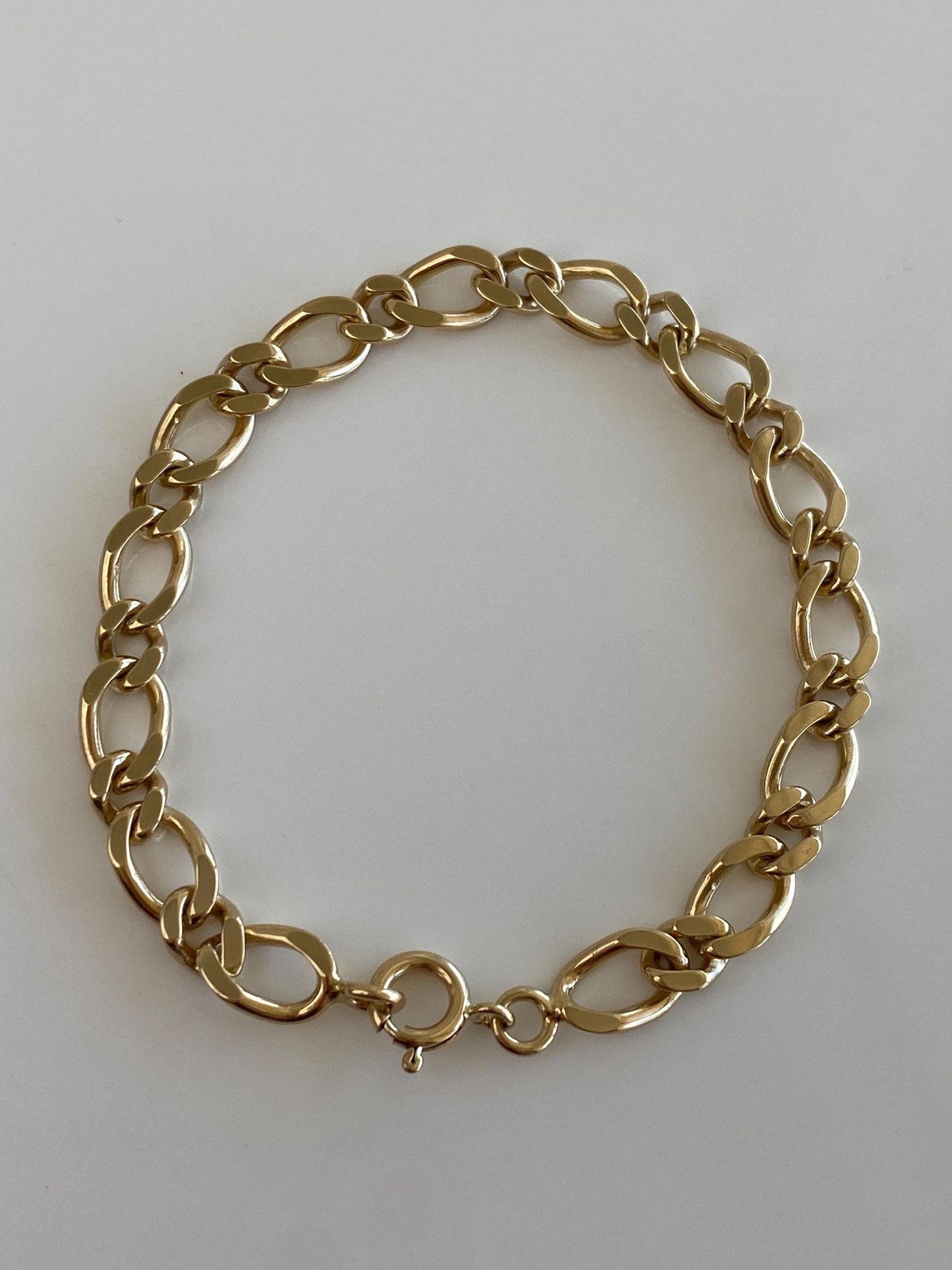 Vintage Solid 14k Yellow Gold Elongated Curb Style Chain Bracelet - 7.5 Inches