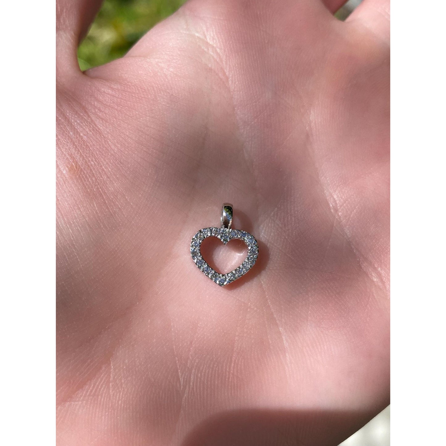 Vintage Solid 14k White Gold Diamond Heart Charm