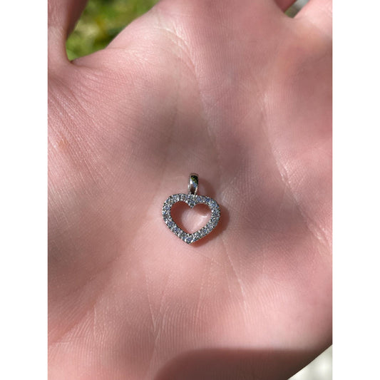 Vintage Solid 14k White Gold Diamond Heart Charm