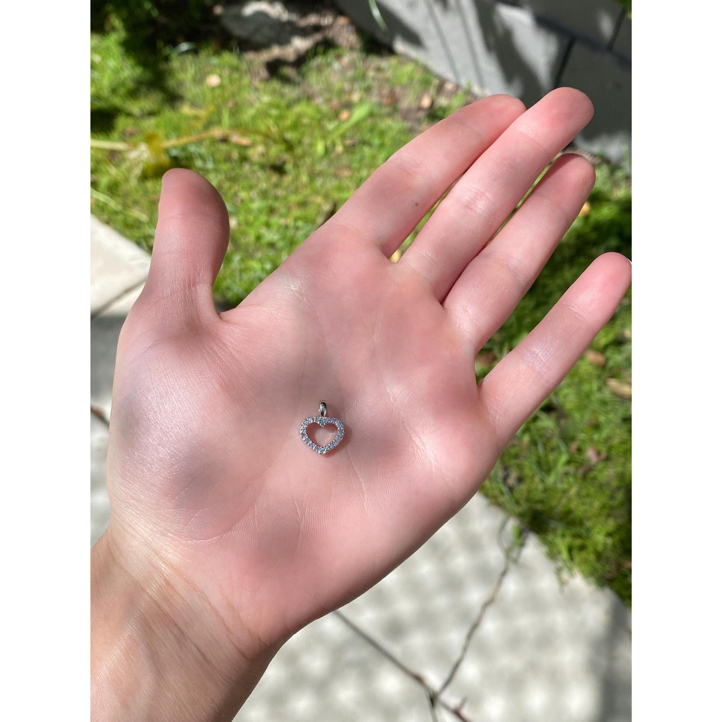 Vintage Solid 14k White Gold Diamond Heart Charm