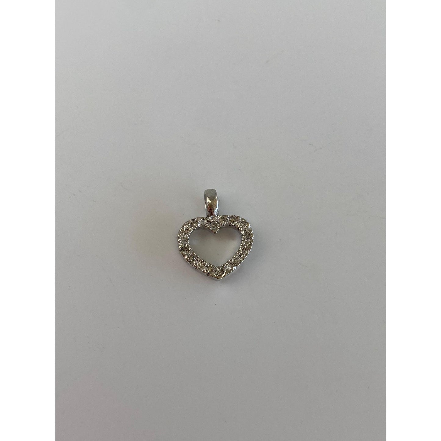 Vintage Solid 14k White Gold Diamond Heart Charm