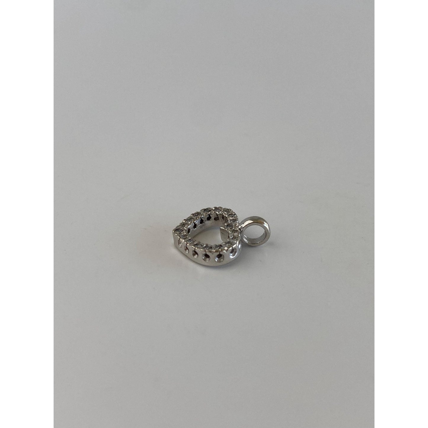 Vintage Solid 14k White Gold Diamond Heart Charm
