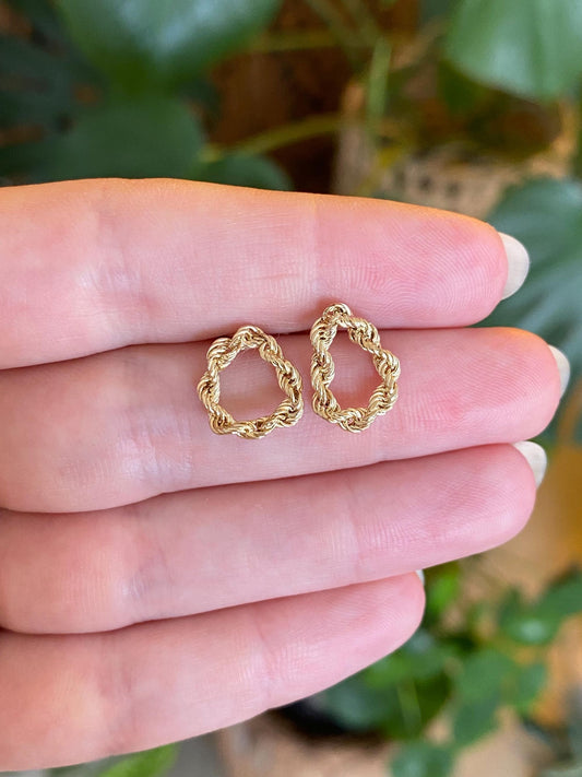 Vintage 14k Yellow Gold Rope Chain Loop Stud Earrings
