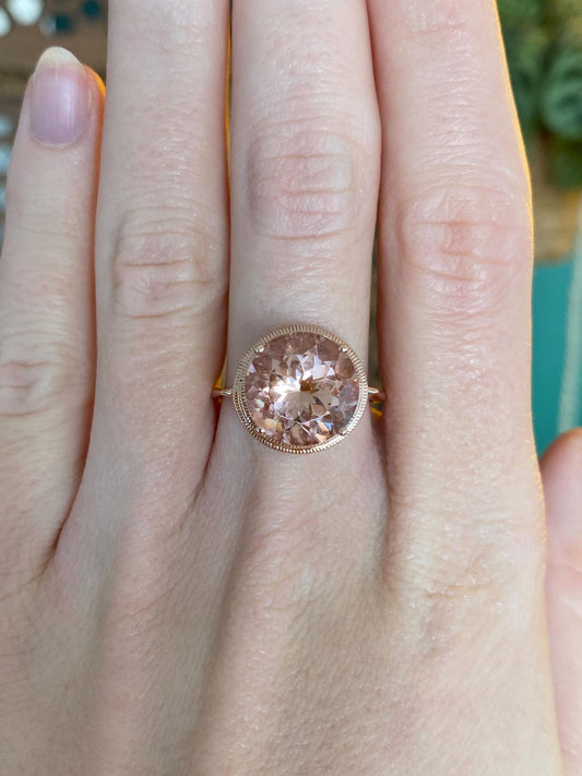 Vintage Solid 10k Rose Gold Morganite Ring - Size 7.75