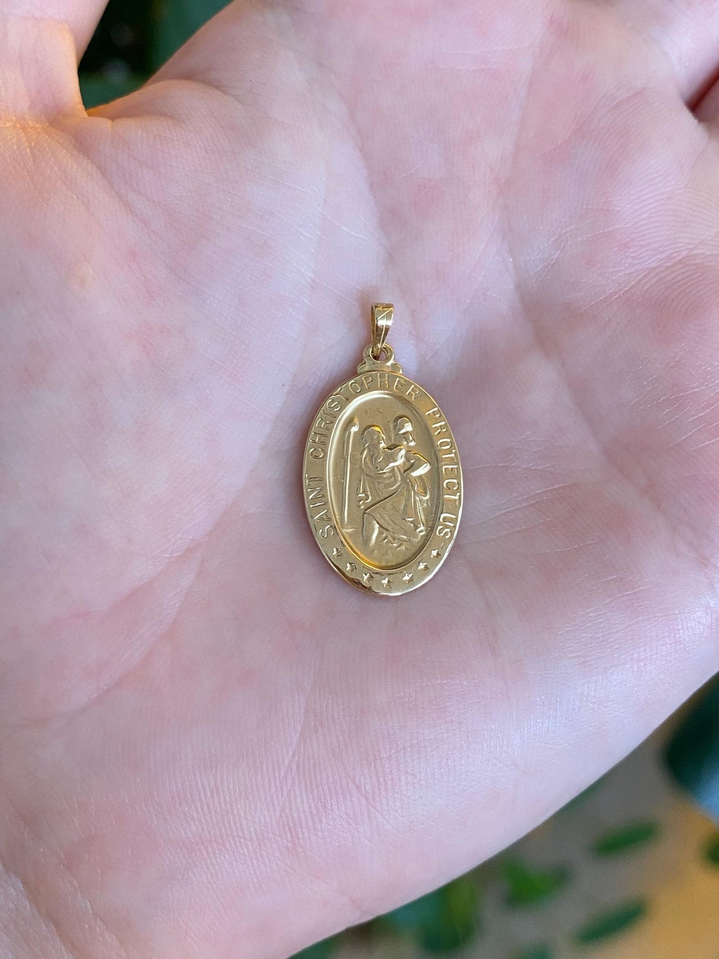 Vintage 14k Yellow Gold St. Christopher 'Protect Us' Charm