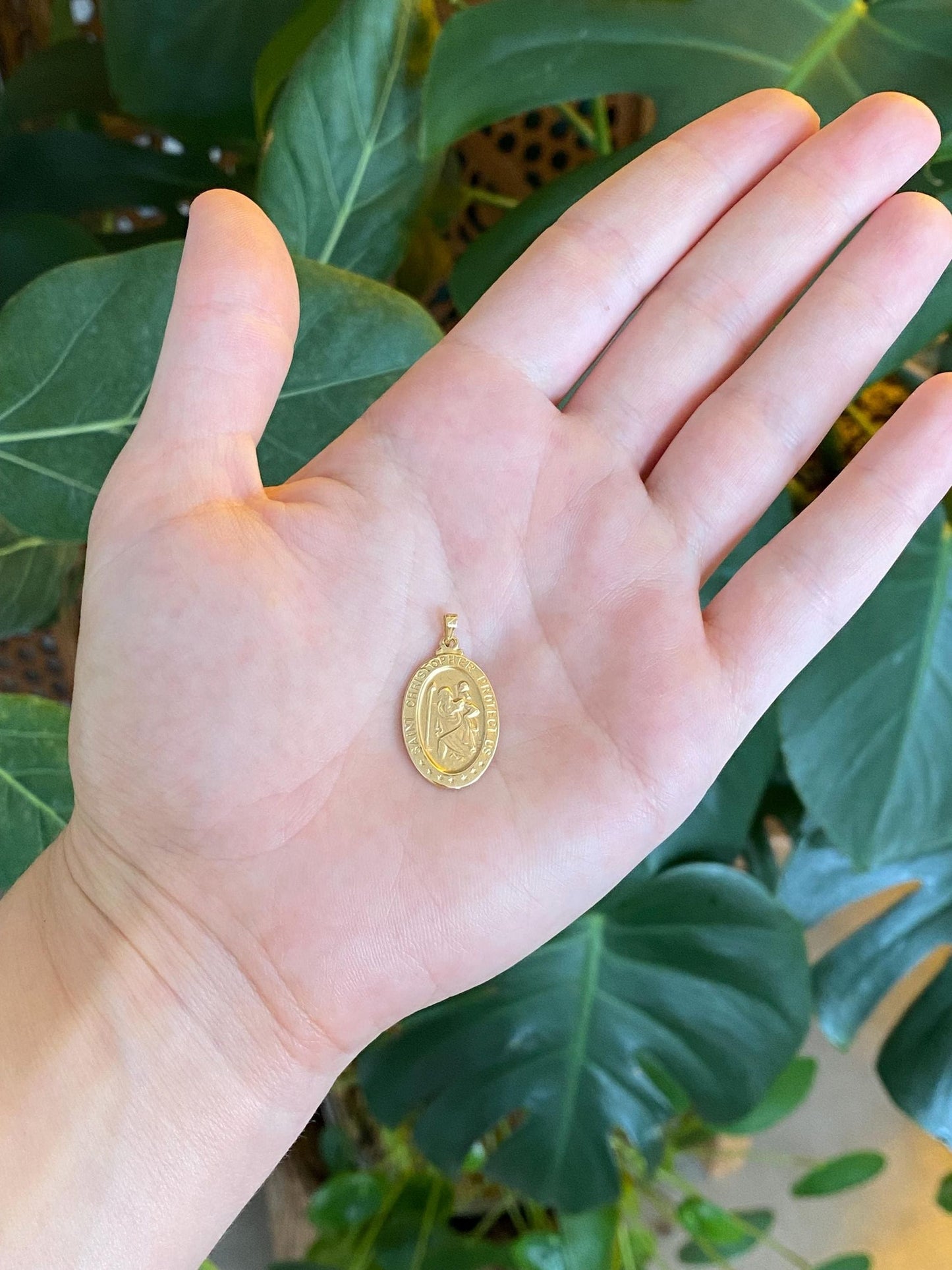 Vintage 14k Yellow Gold St. Christopher 'Protect Us' Charm